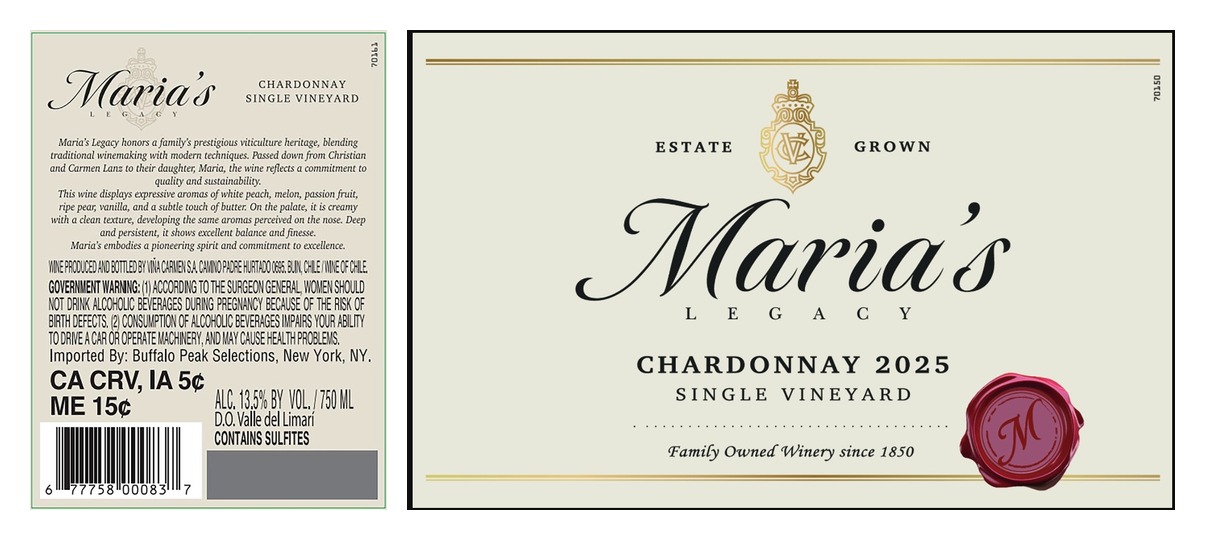 TABC label artwork for Maria's Legacy Chardonnay