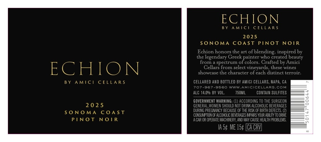 TABC label artwork for Echion Pinot Noir Sonoma Coast by Amici Cellars