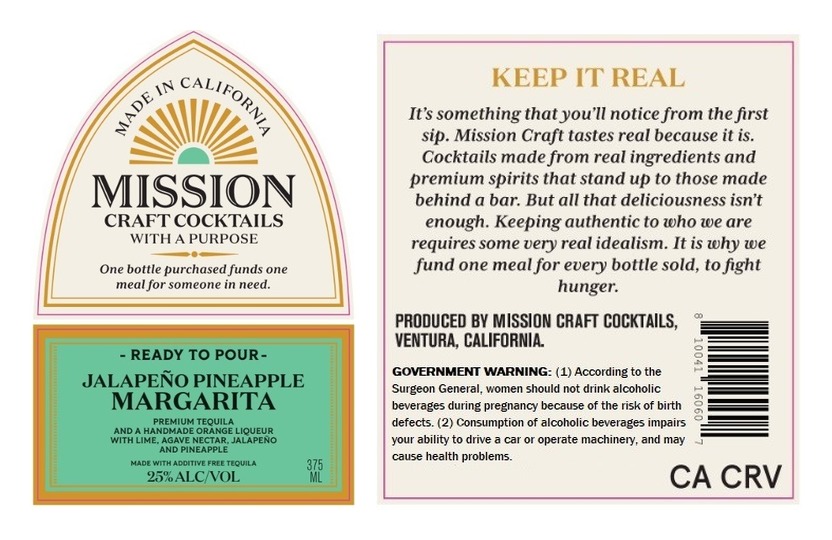 TABC label artwork for Mission Craft Cocktails Jalapeno Pineapple Margarita
