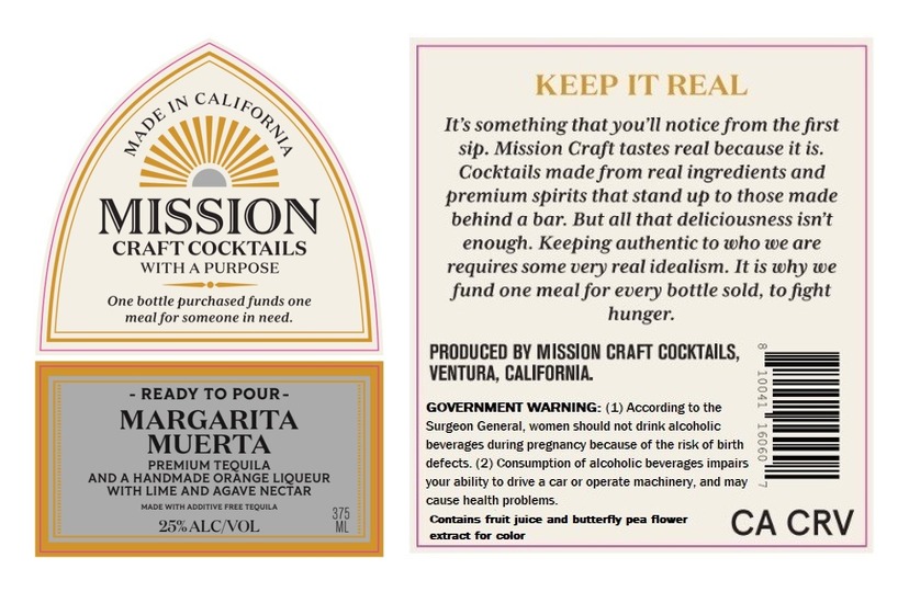 TABC label artwork for Mission Craft Cocktails Margarita Muerta