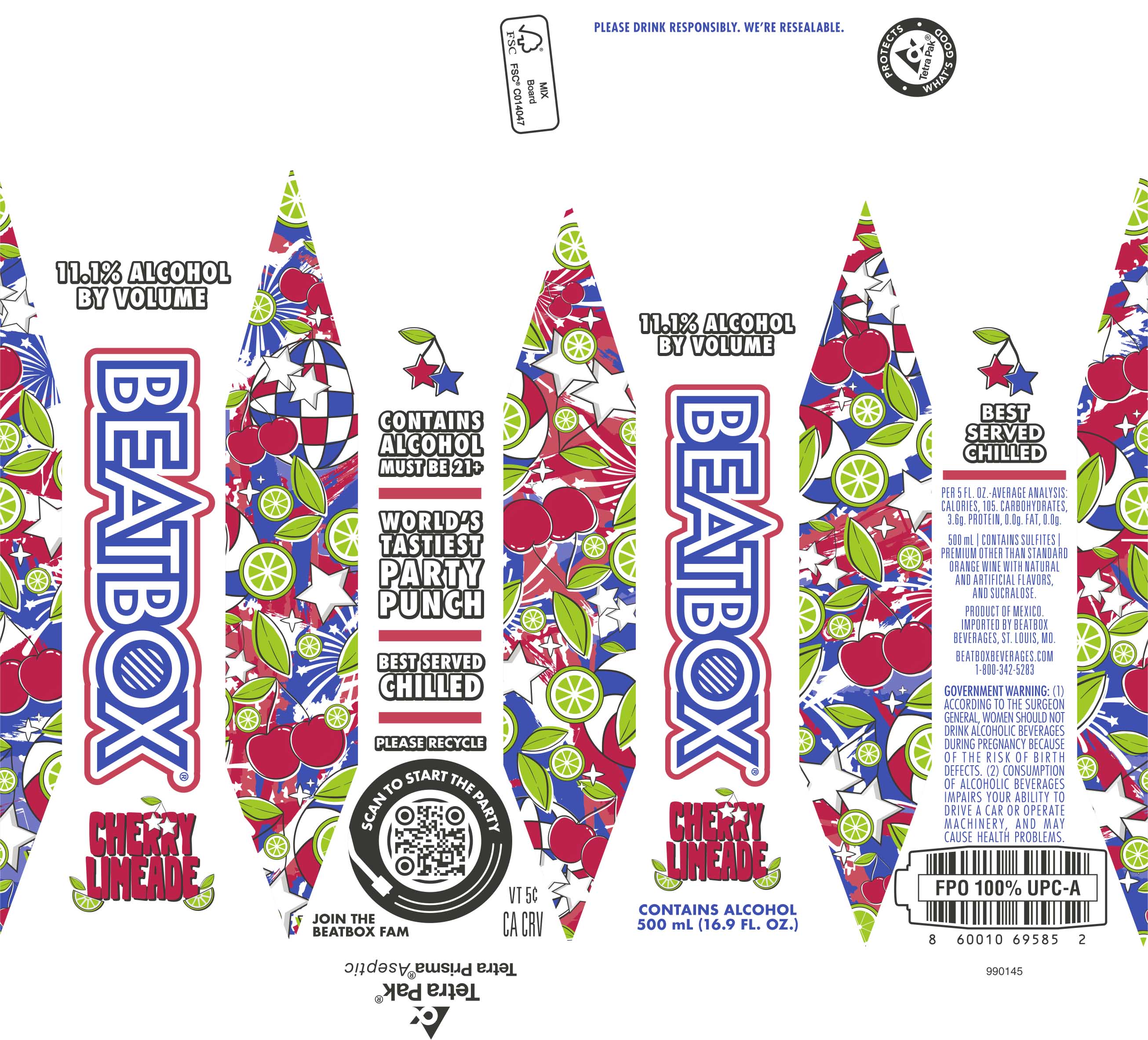 TABC label artwork for BEATBOX CHERRY LIMEADE