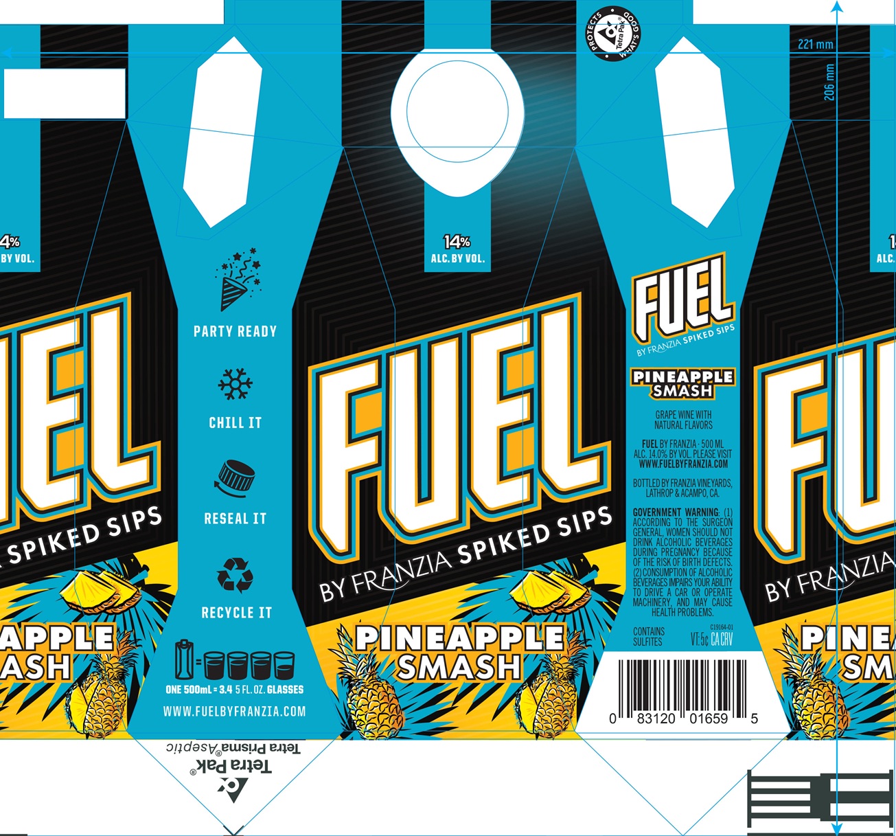 TABC label artwork for Fuel by Franzia- Pineapple Smash
