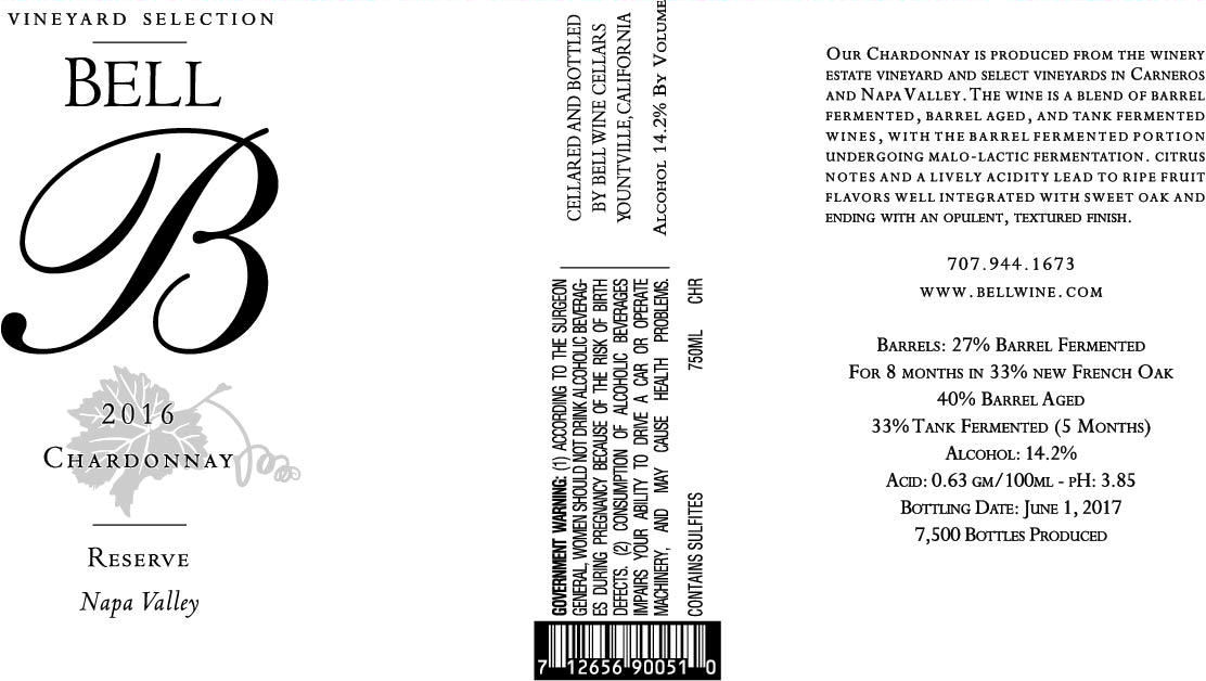 TABC label artwork for Bell Chardonnay Napa Valley