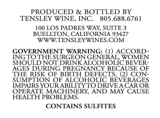 TABC label artwork for Tensley BMT Syrah Santa Barbara County