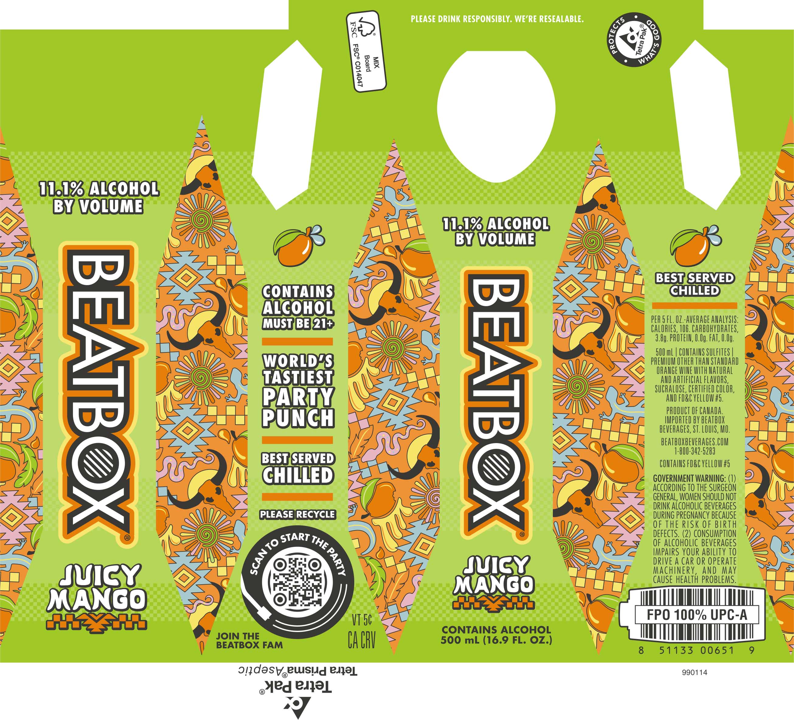 TABC label artwork for BEATBOX JUICY MANGO