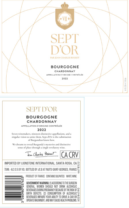 TABC label artwork for Sept d'Or Bourgogne Chardonnay White Wine, France