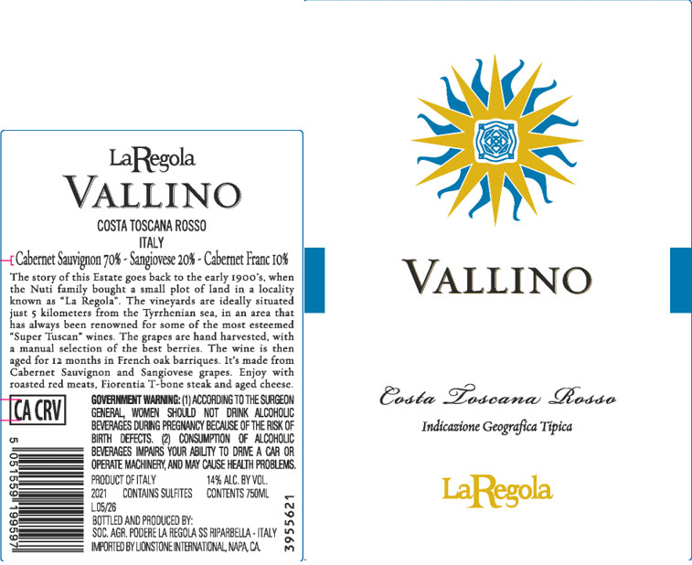 TABC label artwork for Vallino Costa Toscana Rosso Cabernet Sauvignon, Sangiovese, Cabernet Franc, Italy