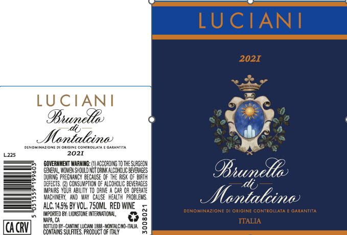 TABC label artwork for Luciani Brunello di Montalcino Red Wine, Italy