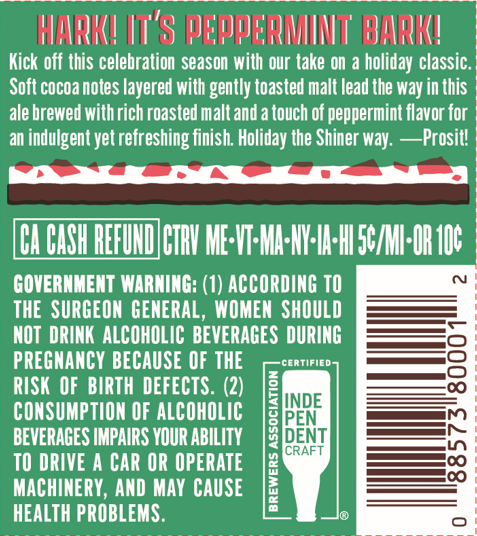 TABC label artwork for Shiner Peppermint Bark