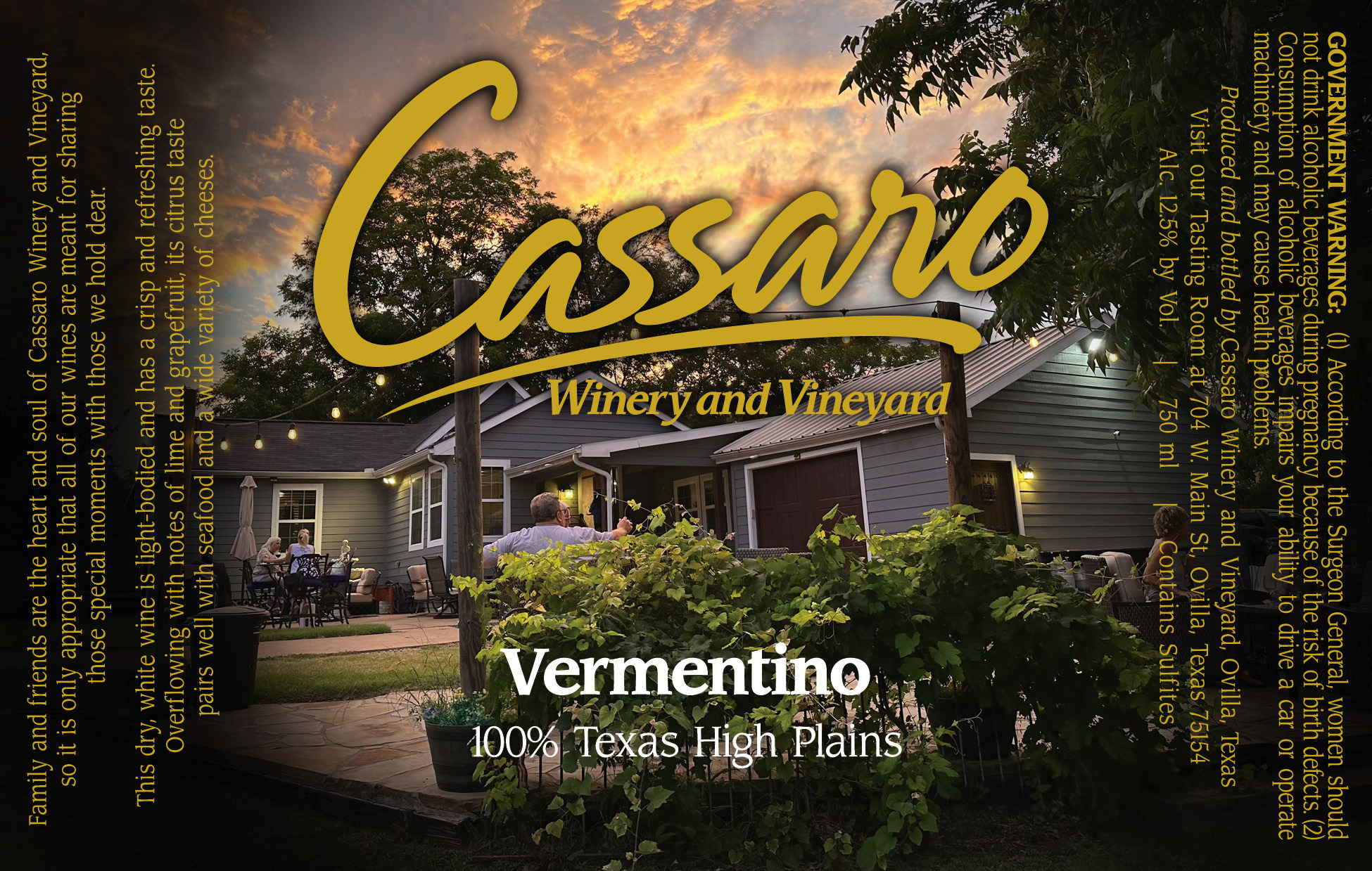 TABC label artwork for Cassaro Winery and Vineyard Vermentino
