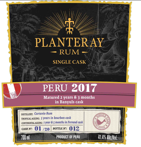 TABC label artwork for Planteray Rum Single Cask 2026 Peru 2017 Banyuls Cask