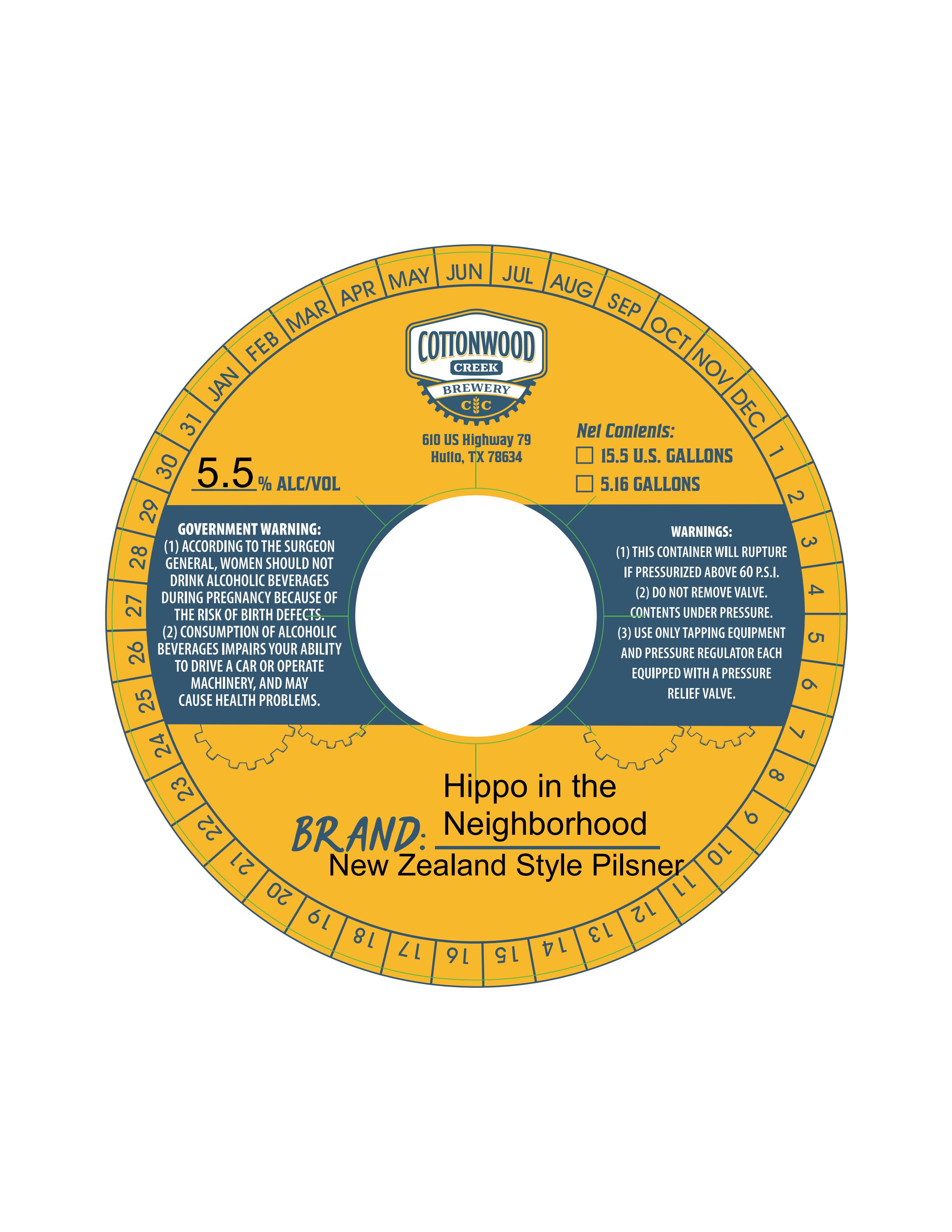 TABC label artwork for Hippo In The Neighborhood New Zealand Style Pilsner