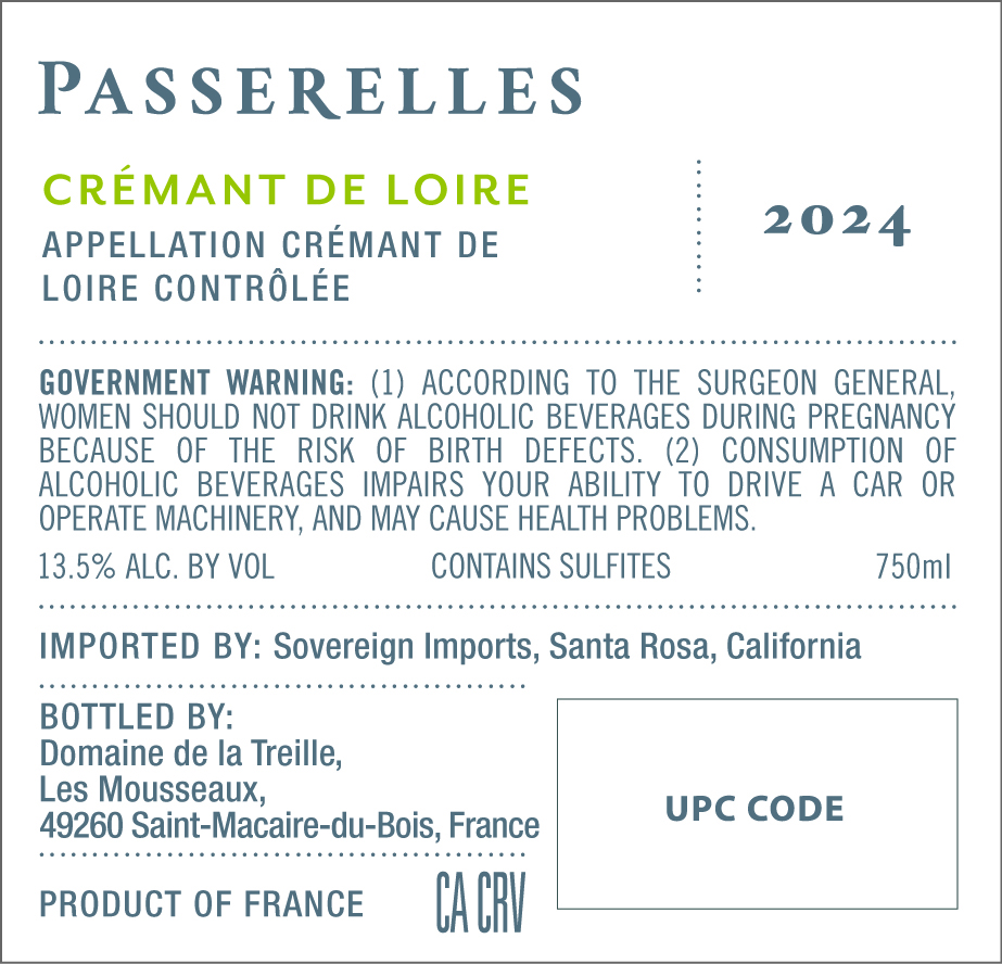 TABC label artwork for Passerelles Cremant De Loire
