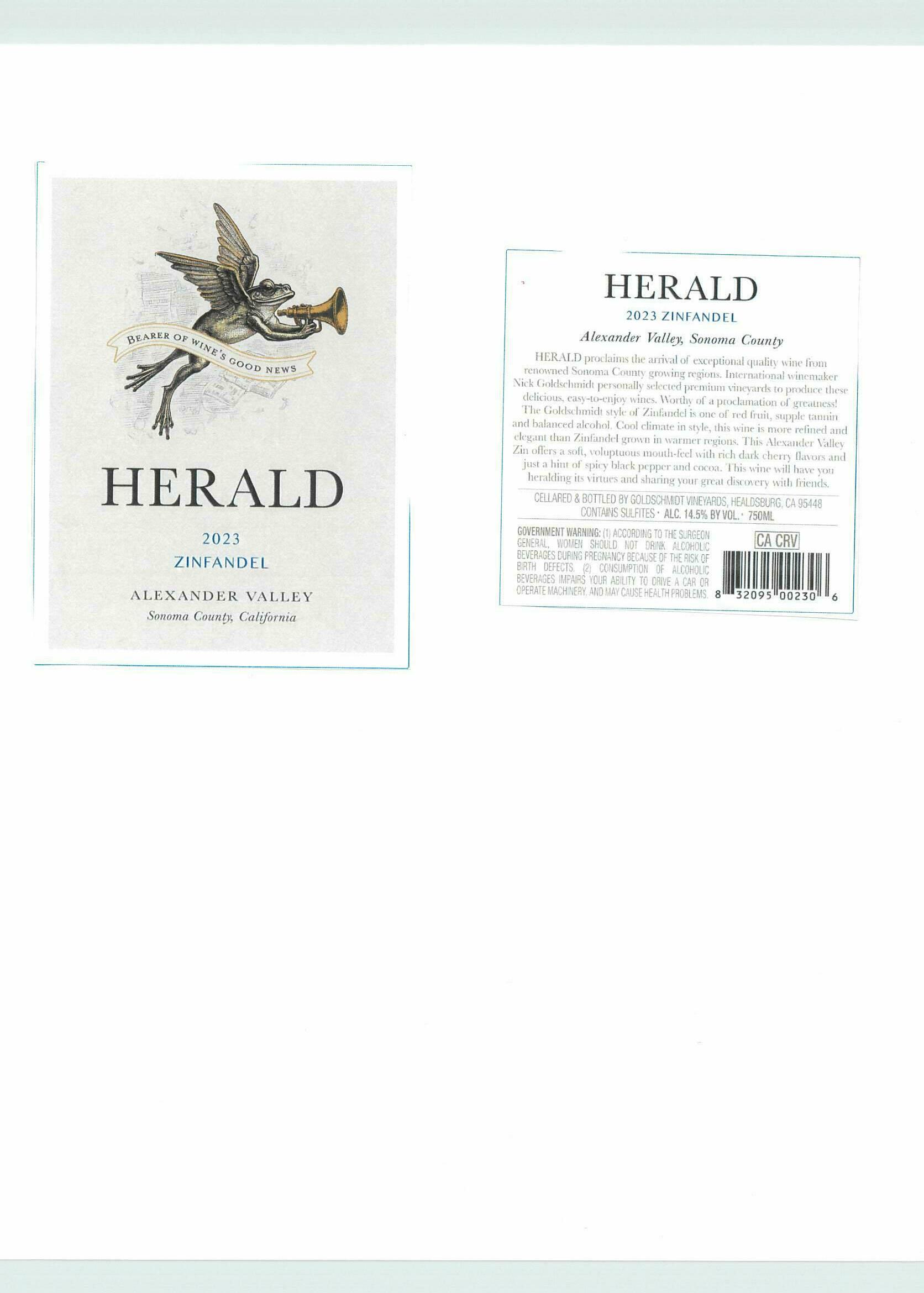 TABC label artwork for Herald Zinfandel Alexander Valley