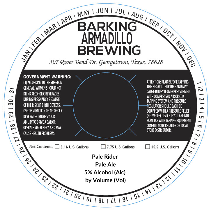 TABC label artwork for BARKING ARMADILLO BREWING PALE RIDER PALE ALE