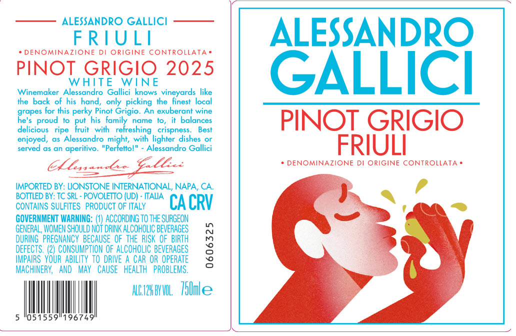 TABC label artwork for Alessandro Gallici Fruili Pinot Grigio, Italy