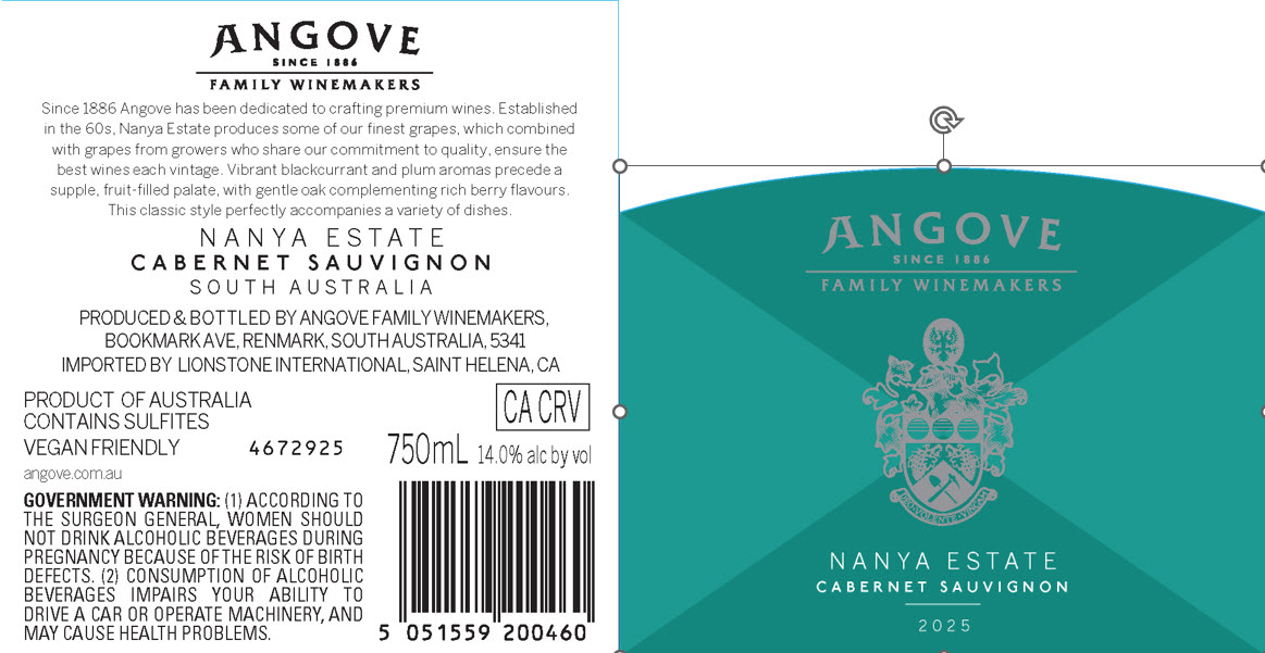 TABC label artwork for Angove Nanya Estate South Australia Cabernet Sauvignon, Australia