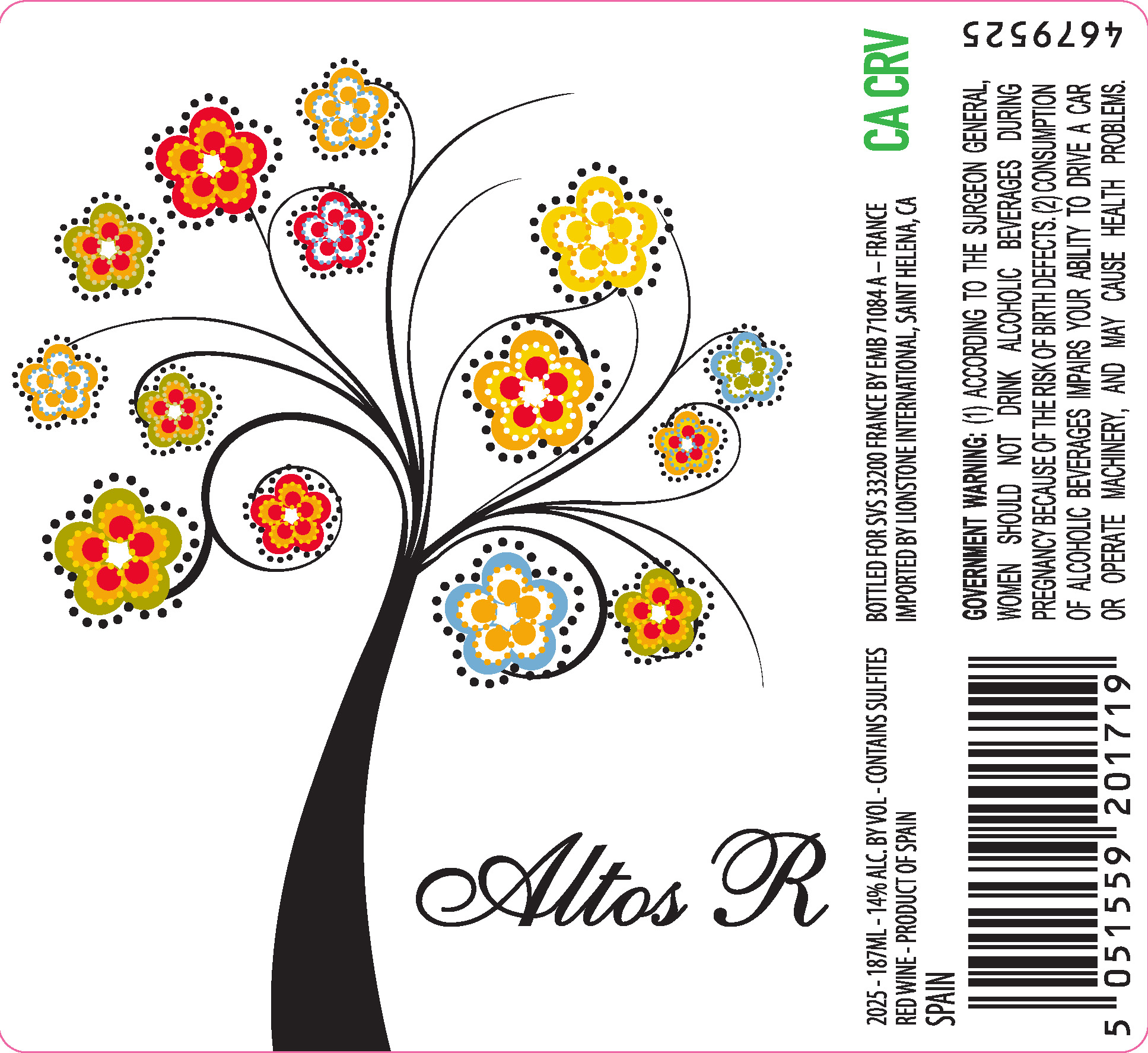 TABC label artwork for Altos R Red Wine, Spain