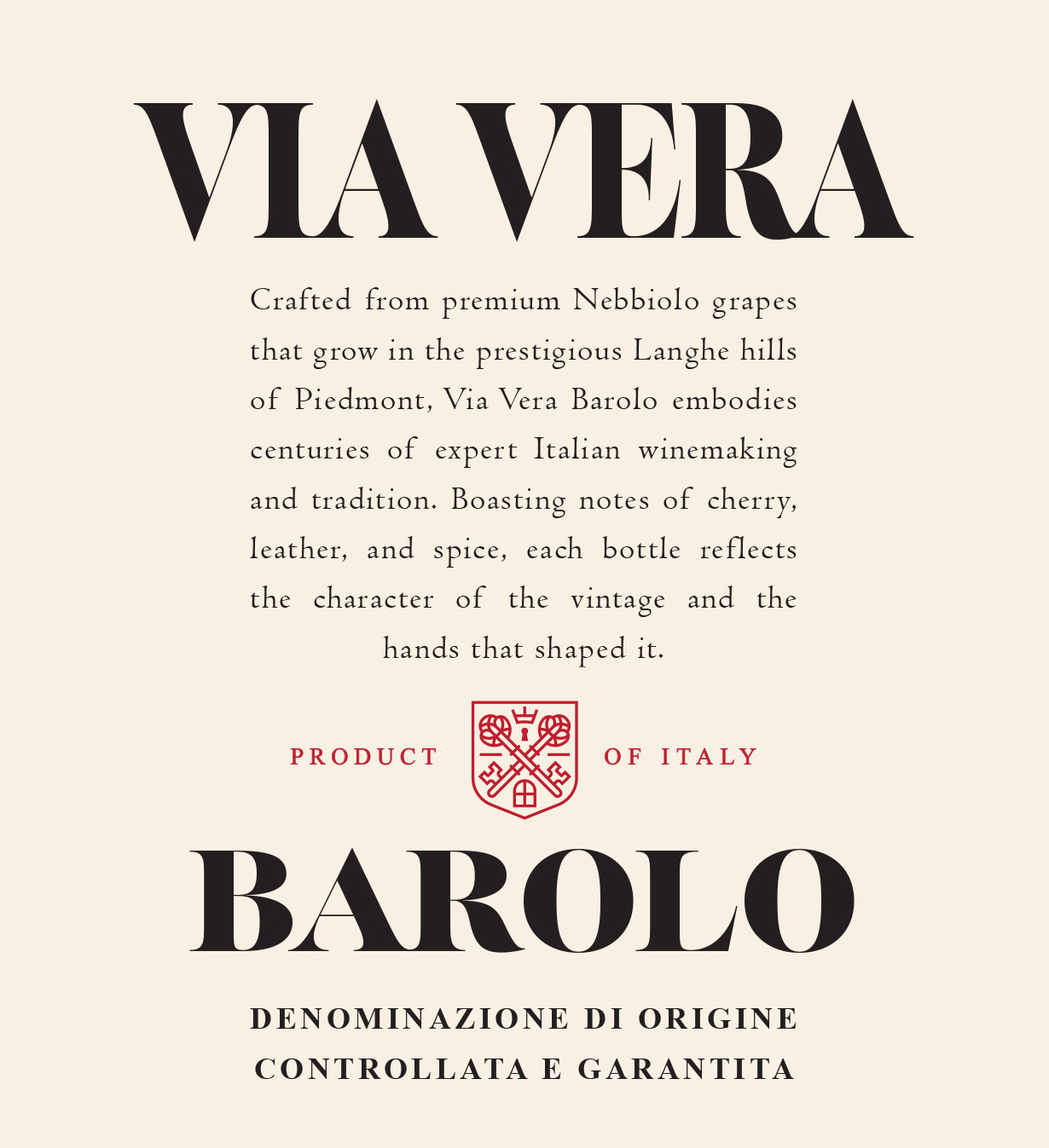 TABC label artwork for Via Vera Barolo