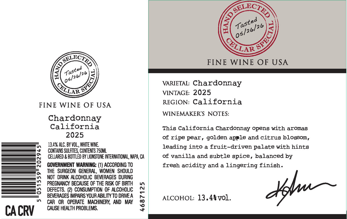 TABC label artwork for Hand Selected Cellar Special California Chardonnay White Wine
