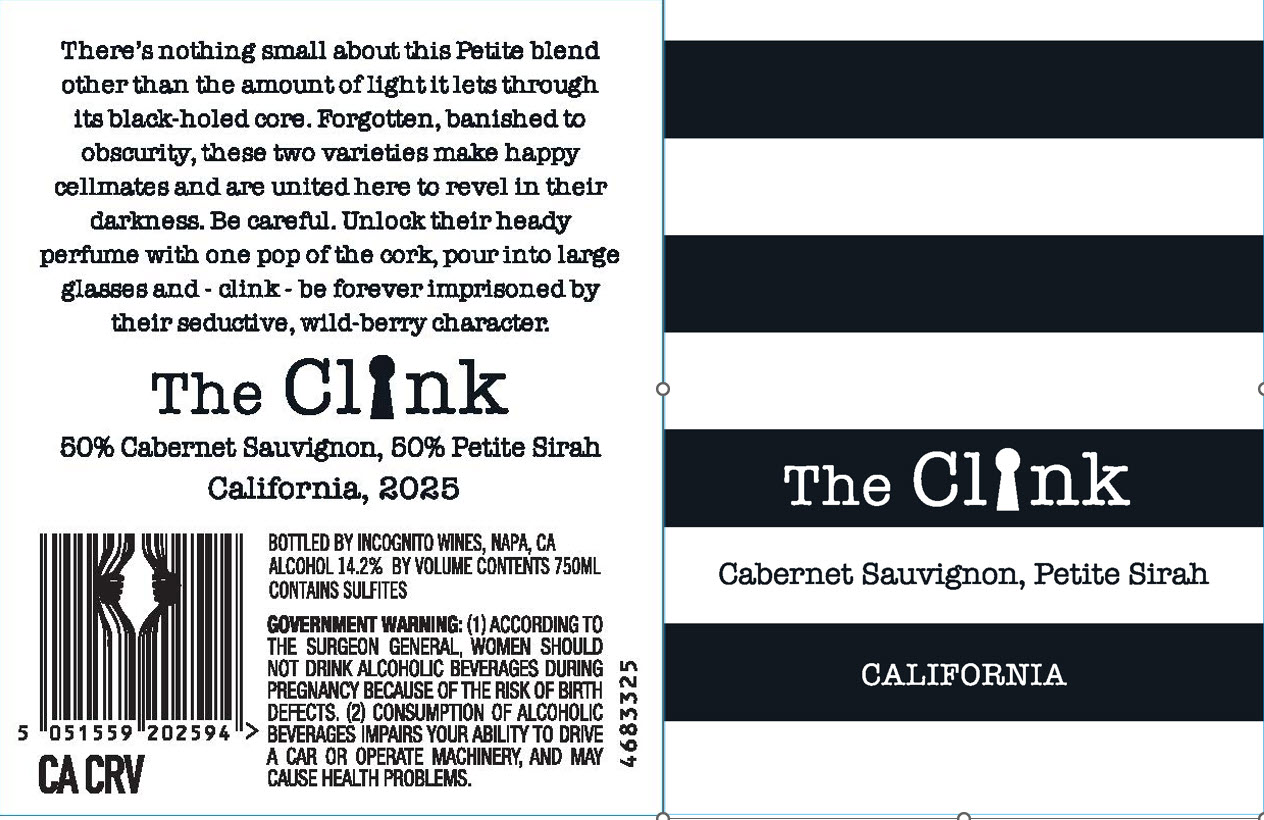 TABC label artwork for The Clink California Cabernet Sauvignon, Petite Sirah