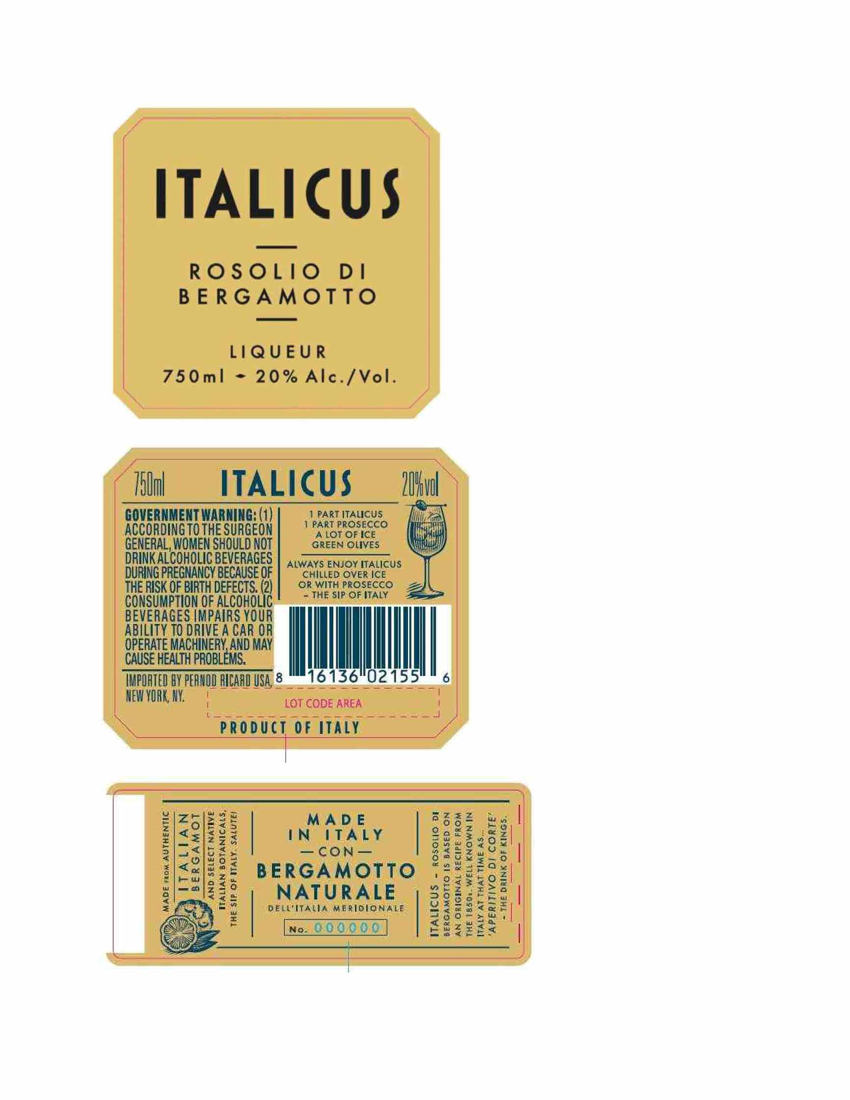 TABC label artwork for Italicus Liqueur