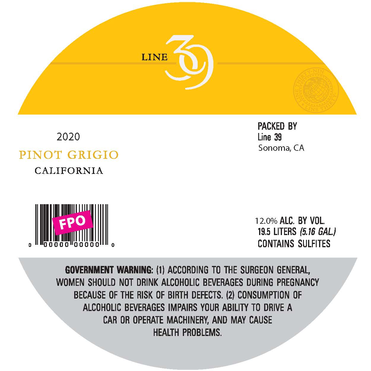 TABC label artwork for LINE 39 PINOT GRIGIO CALIFORNIA WINE ON TAP