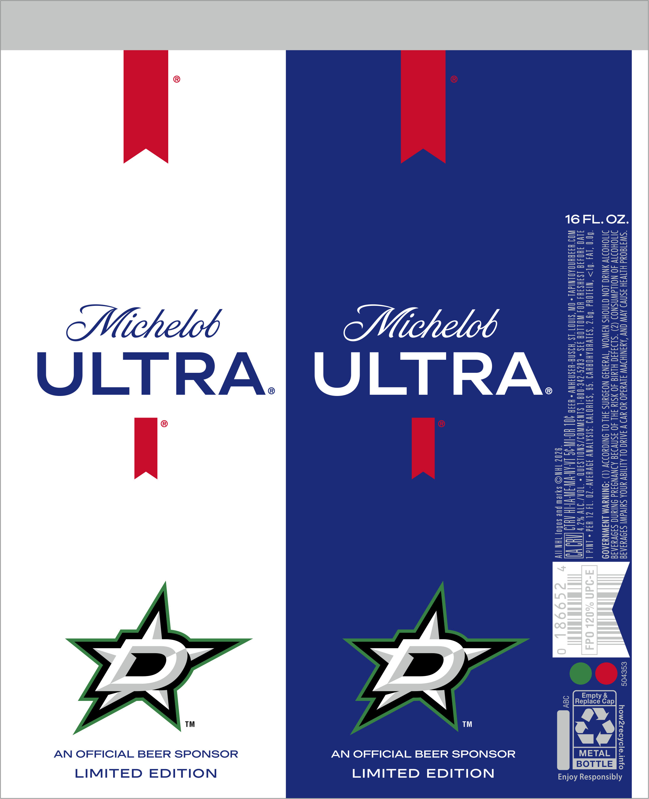TABC label artwork for MICHELOB ULTRA 2027 NHL DALLAS STARS 16 OZ. ALUM. BTL