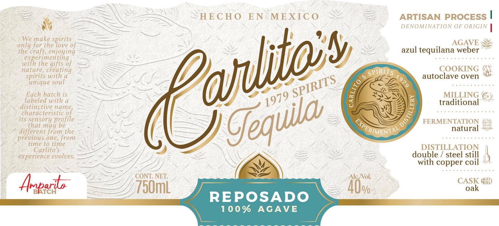 TABC label artwork for Carlito's 100% Reposado Tequila