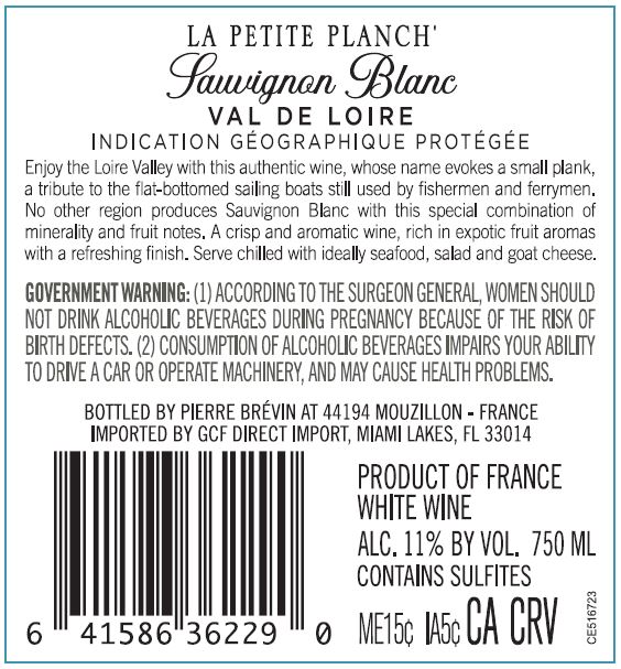 TABC label artwork for LA PETITE PLANCH VAL DE LOIRE SAUVIGNON BLANC