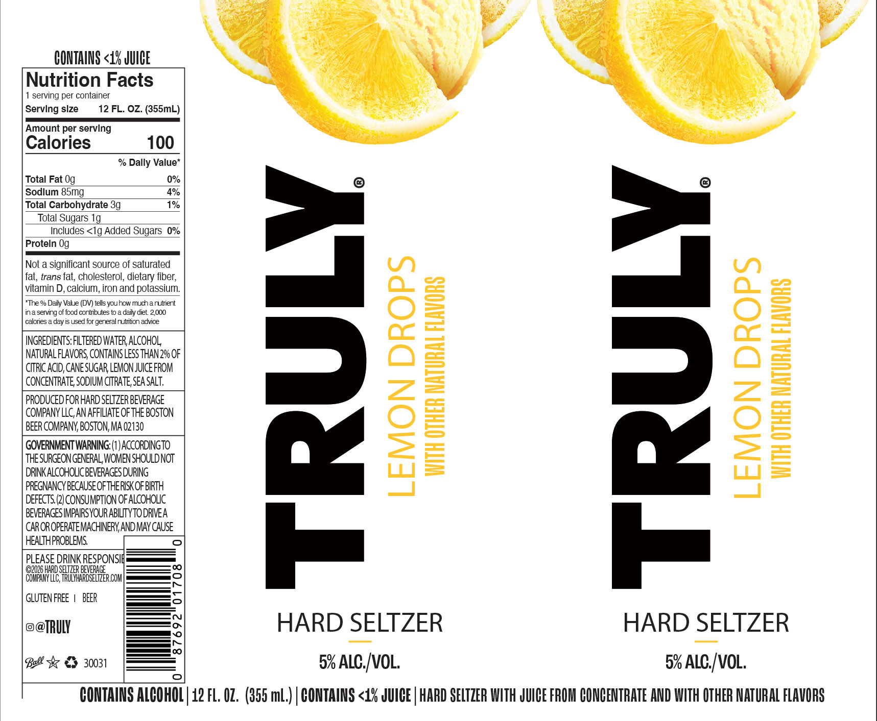 TABC label artwork for TRULY HARD SELZTER LEMON DROPS