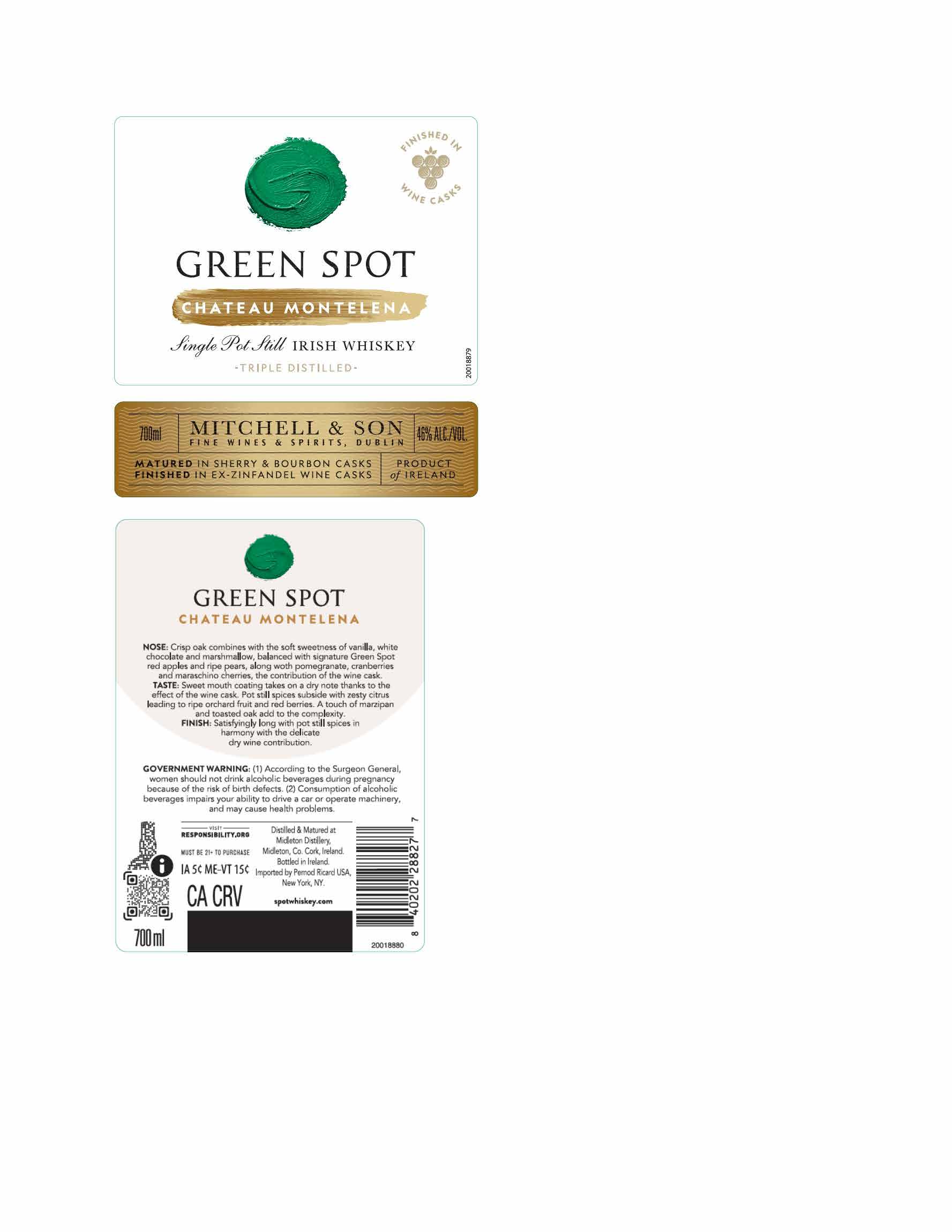 TABC label artwork for Green Spot Chateau Montelena Irish Whiskey