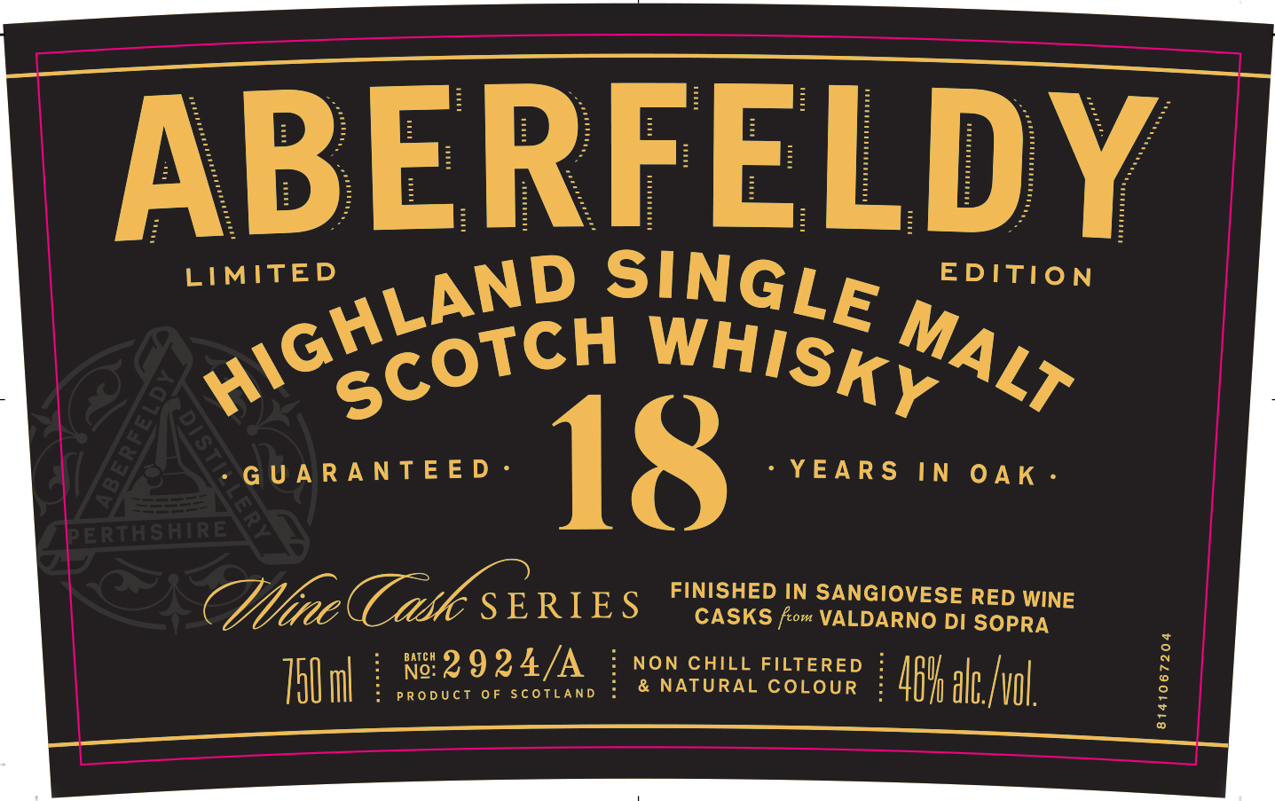TABC label artwork for Aberfeldy 18 Years - Finished in Sangiovese Red Wine Casks