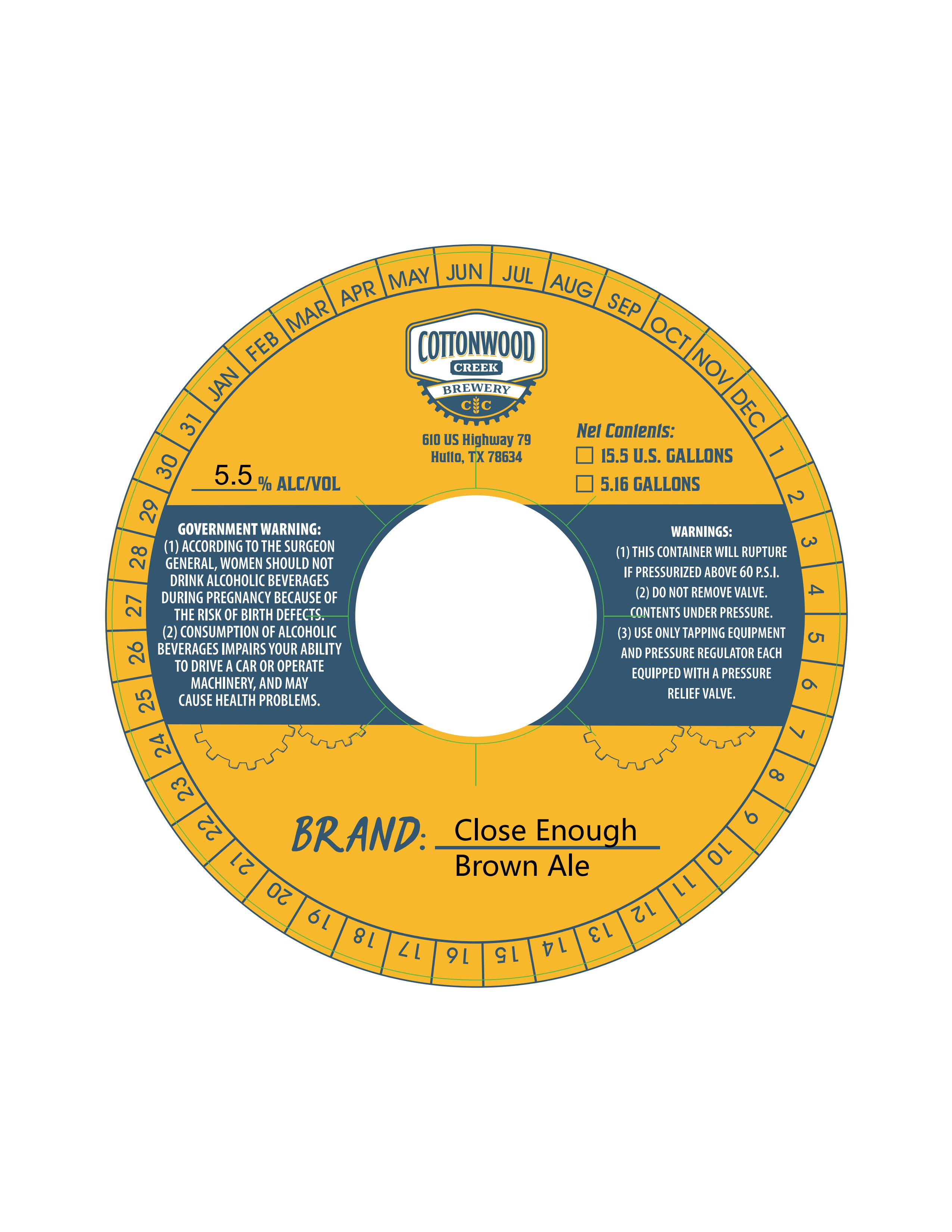 TABC label artwork for Close Enough Brown Ale
