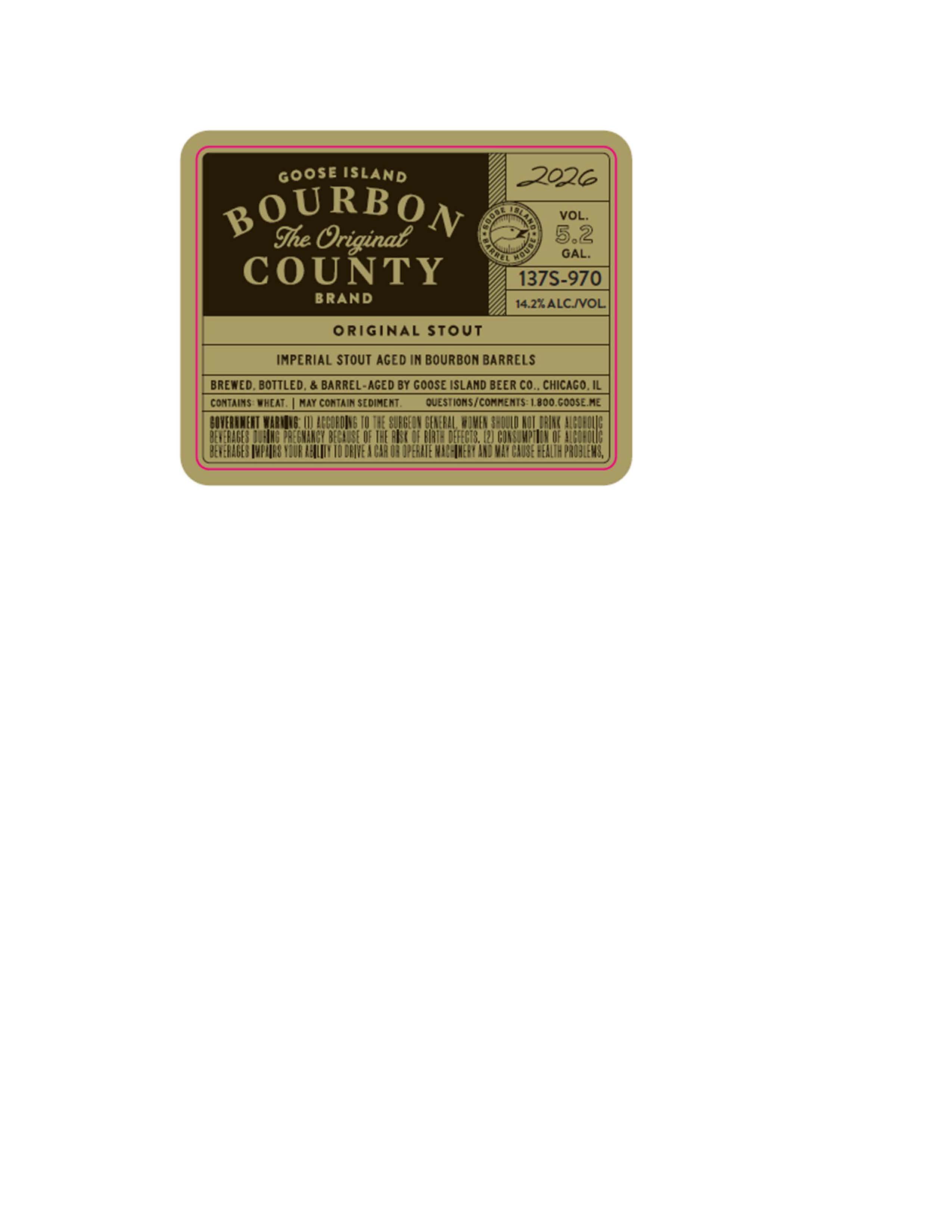 TABC label artwork for GOOSE ISLAND 2026 BOURBON COUNTY BRAND ORIGINAL STOUT 5.16 GAL. KEG