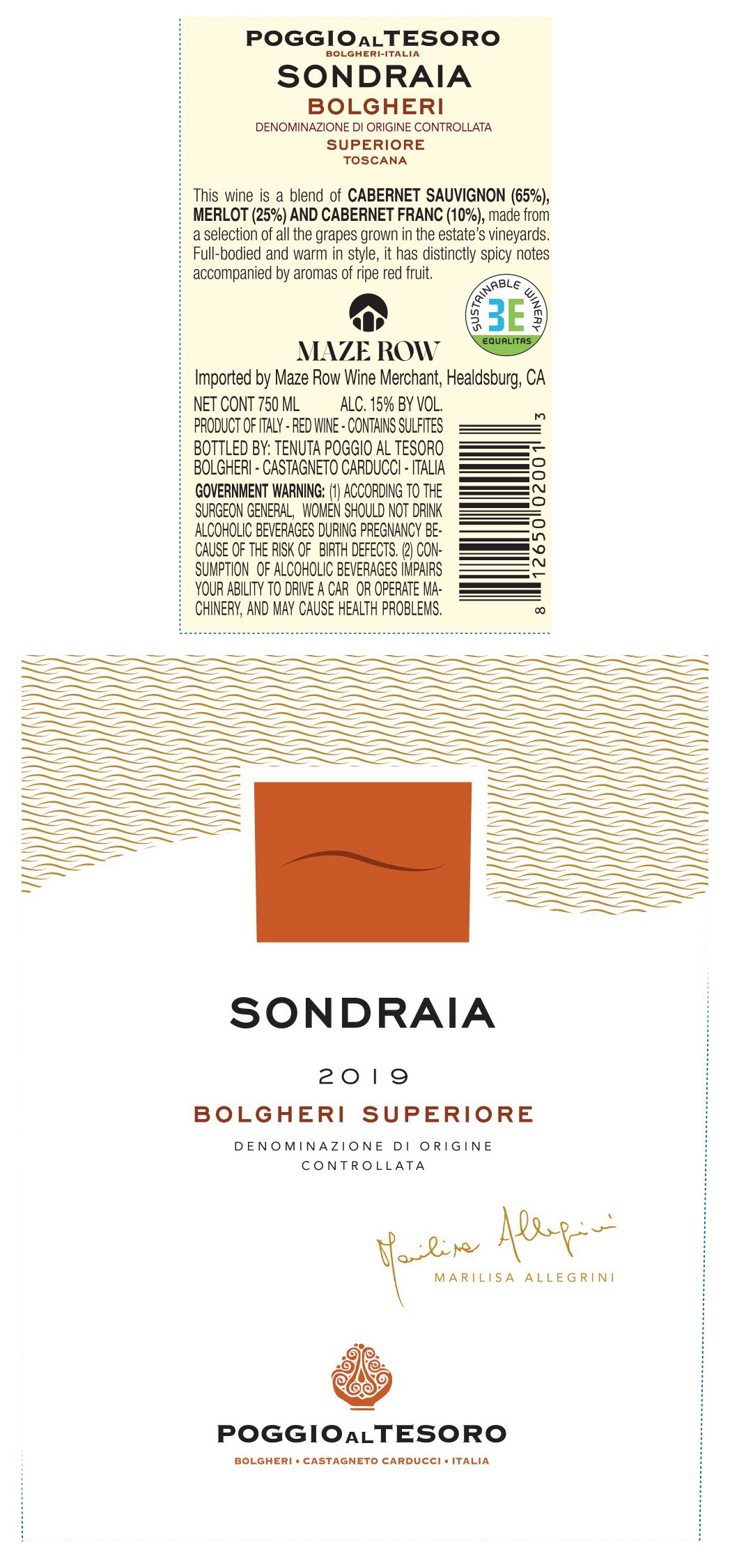 TABC label artwork for Poggio al Tesoro Sondraia Bolgheri 2020 750ml 6pk