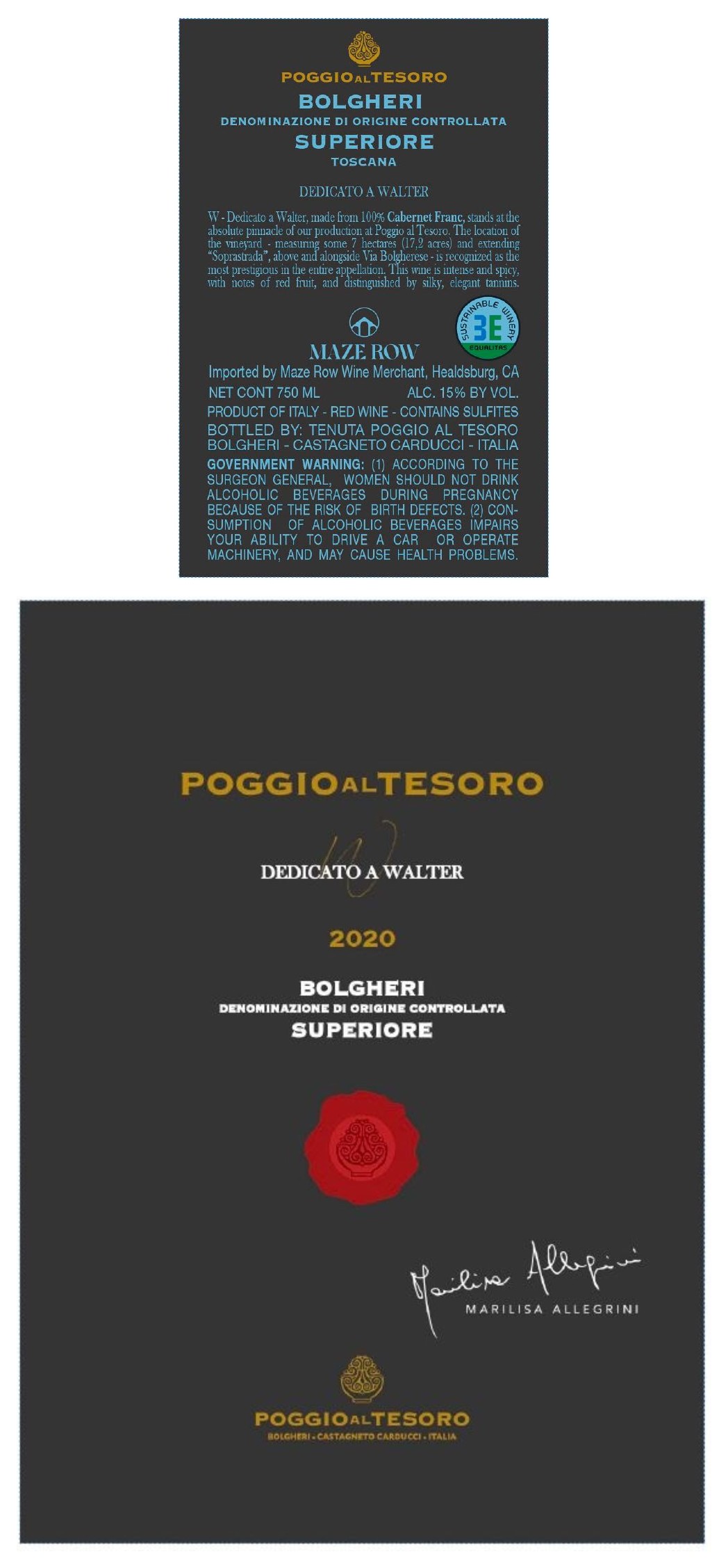 TABC label artwork for Poggio al Tesoro Walter Bolgheri Sup 2020 750ml 6pk