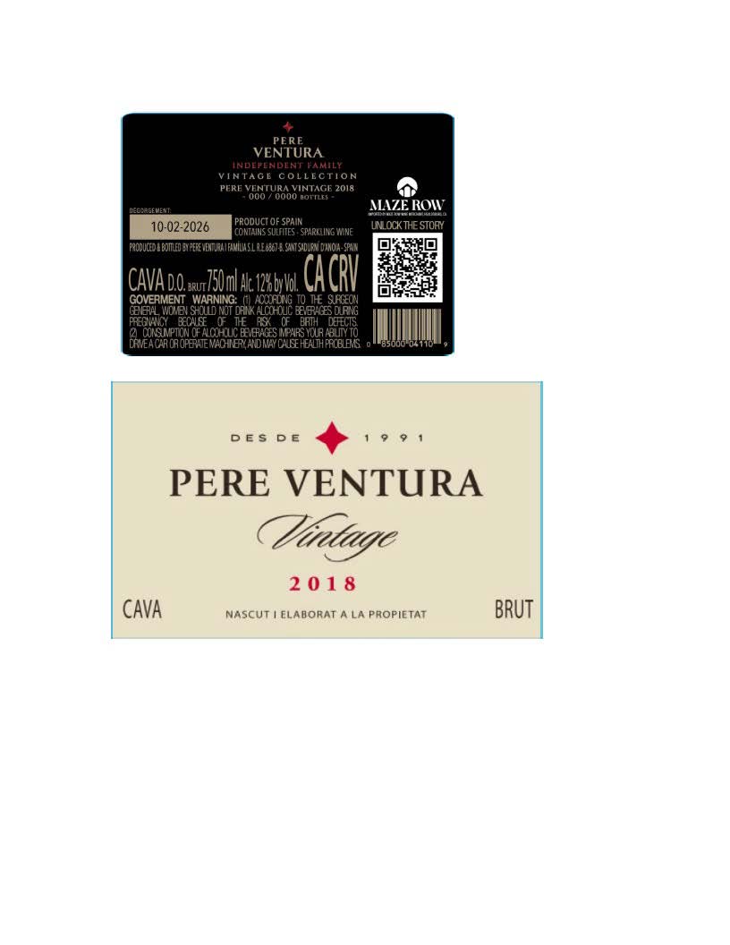TABC label artwork for Pere Ventura Vintage Cava