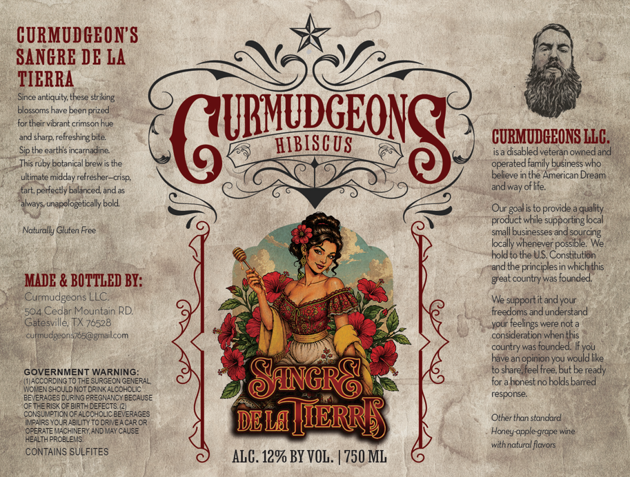TABC label artwork for Curmudgeons Sangre De La Tierra