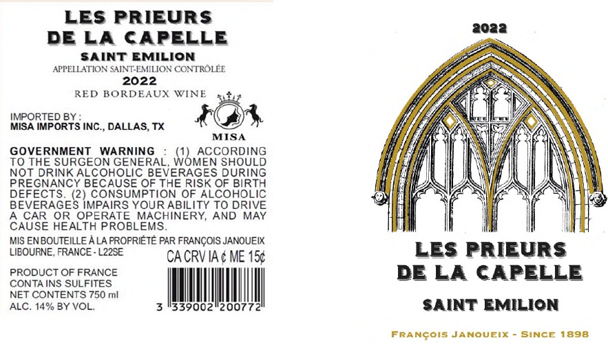 TABC label artwork for LES PRIEURS DE LA CAPELLE SAINT EMILION