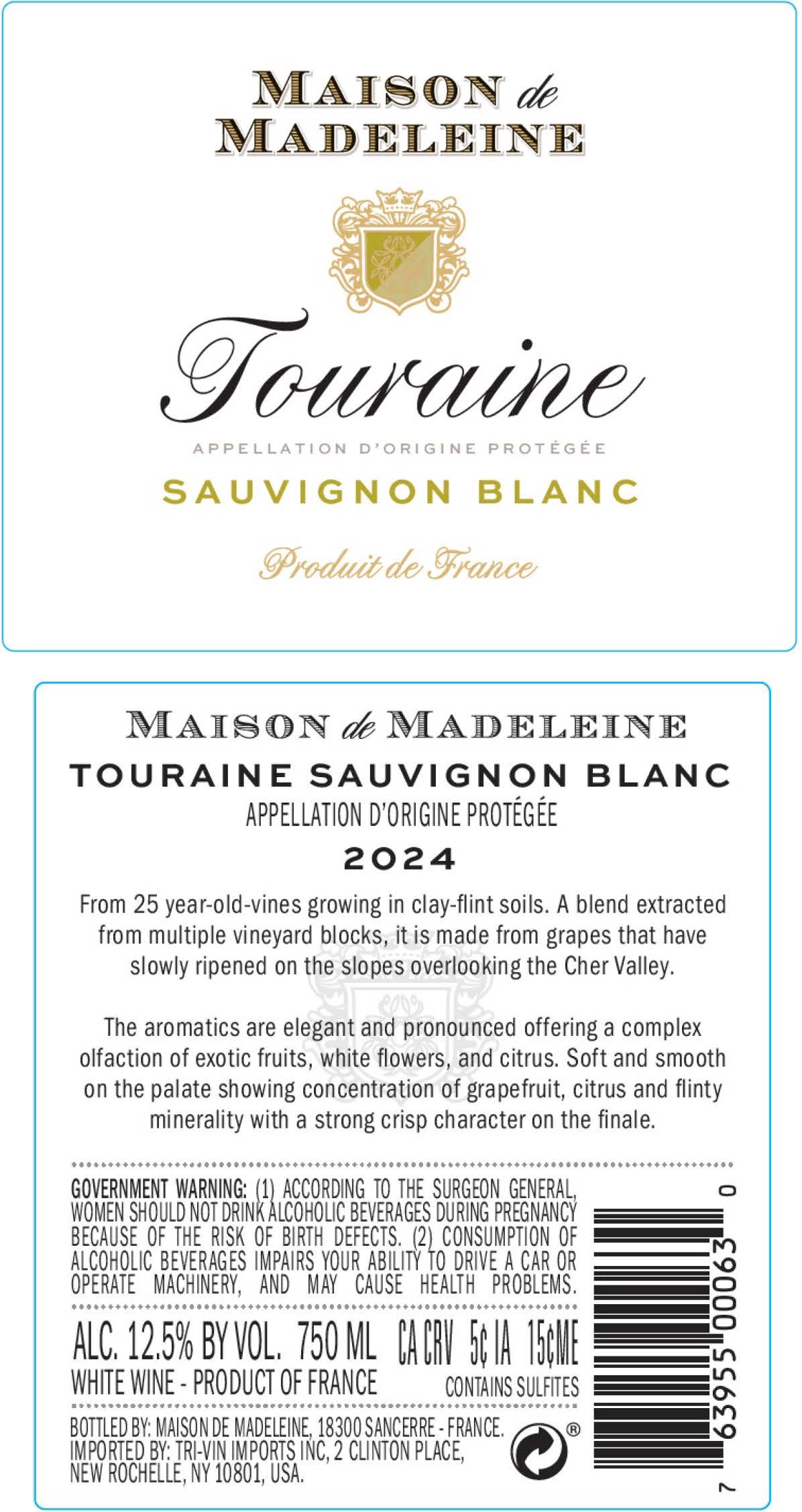 TABC label artwork for Maison De Madeleine Touraine Sauvignon Blanc