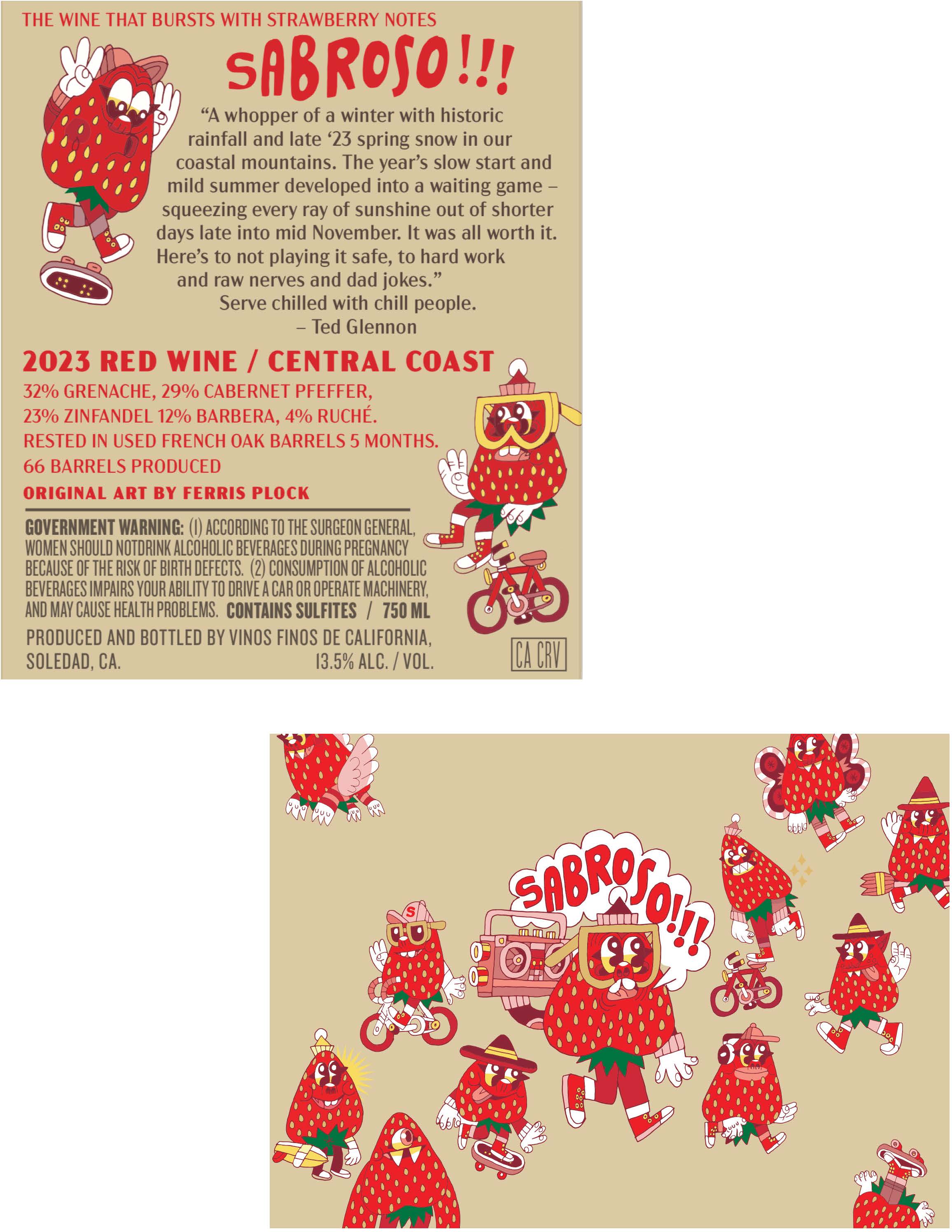 TABC label artwork for Vinos Finos De California Sabroso Red Blend