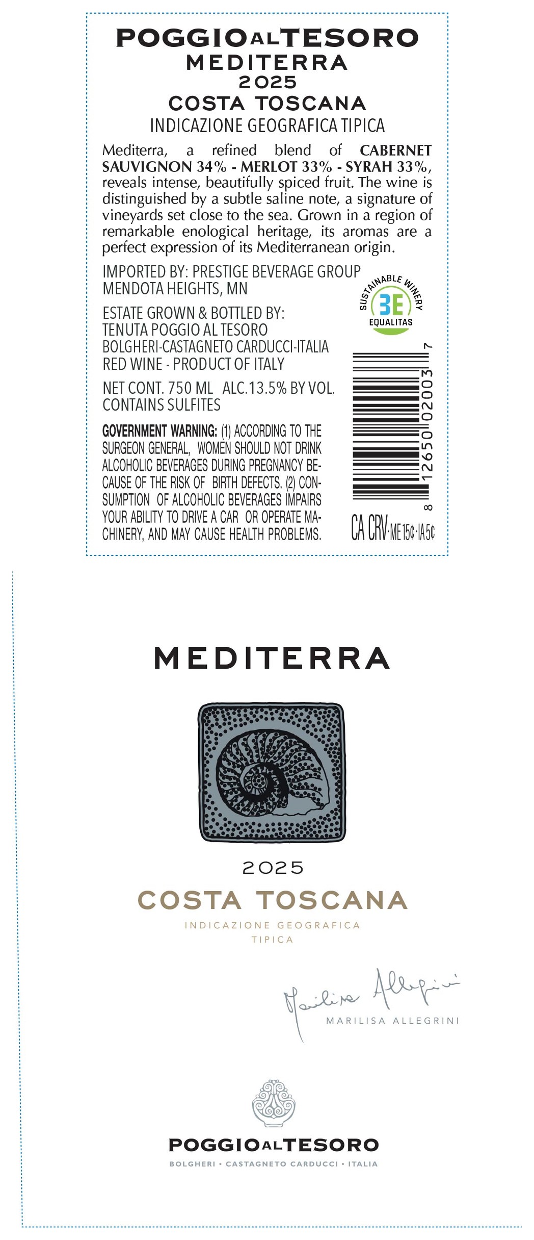 TABC label artwork for Poggio al Tesoro Mediterra 2025 750ml 12pk 13.5ABV