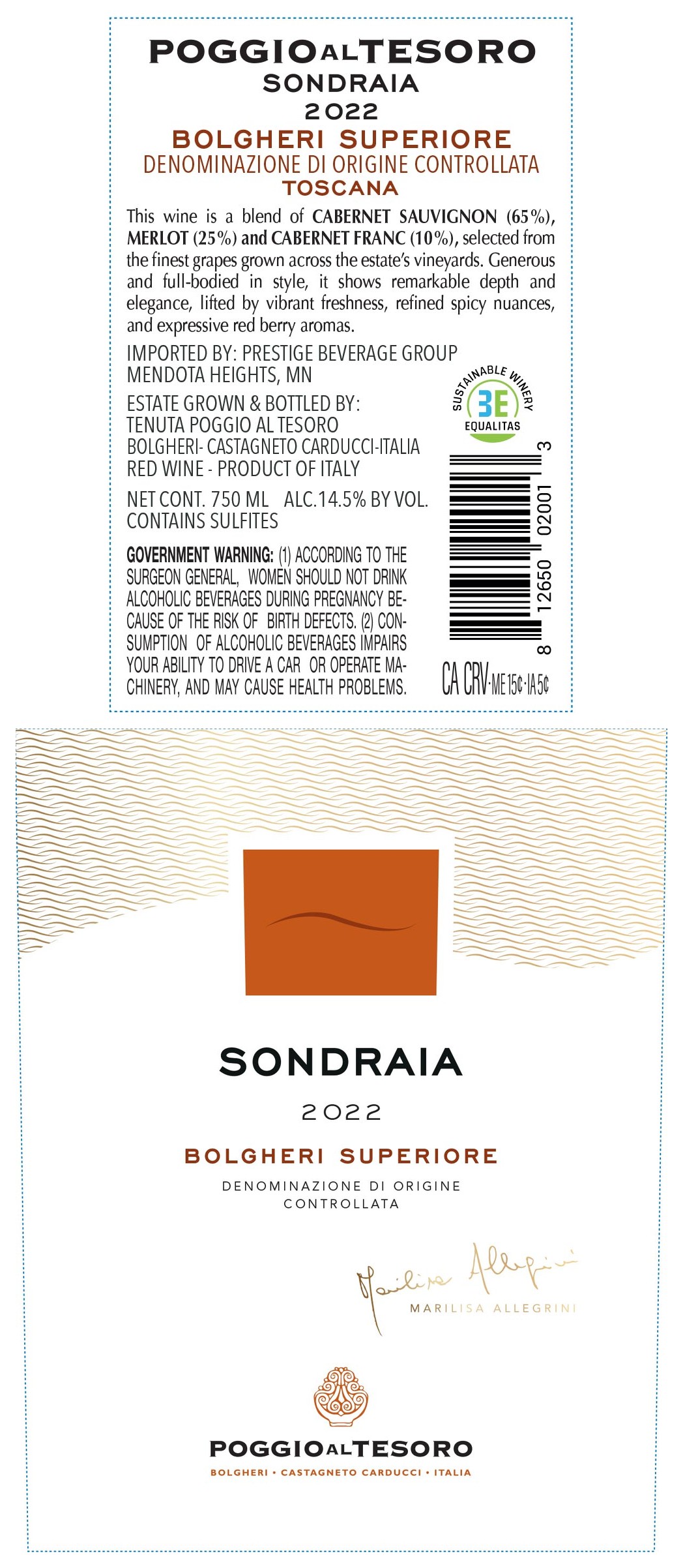 TABC label artwork for Poggio al Tesoro Sondraia Bolgheri Sup 2021 750ml 6pk 15ABV
