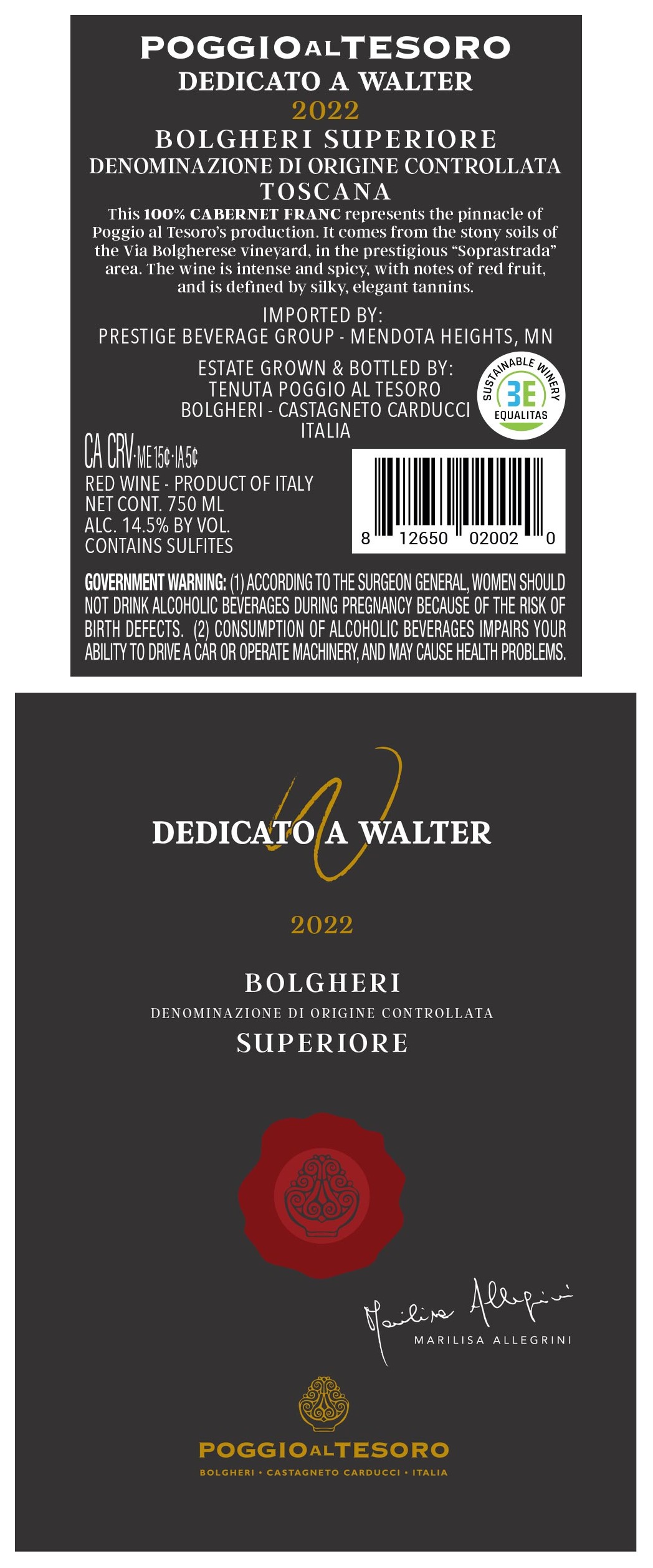TABC label artwork for Poggio al Tesoro Walter Bolgheri Sup 2021 750ml 6pk 15ABV