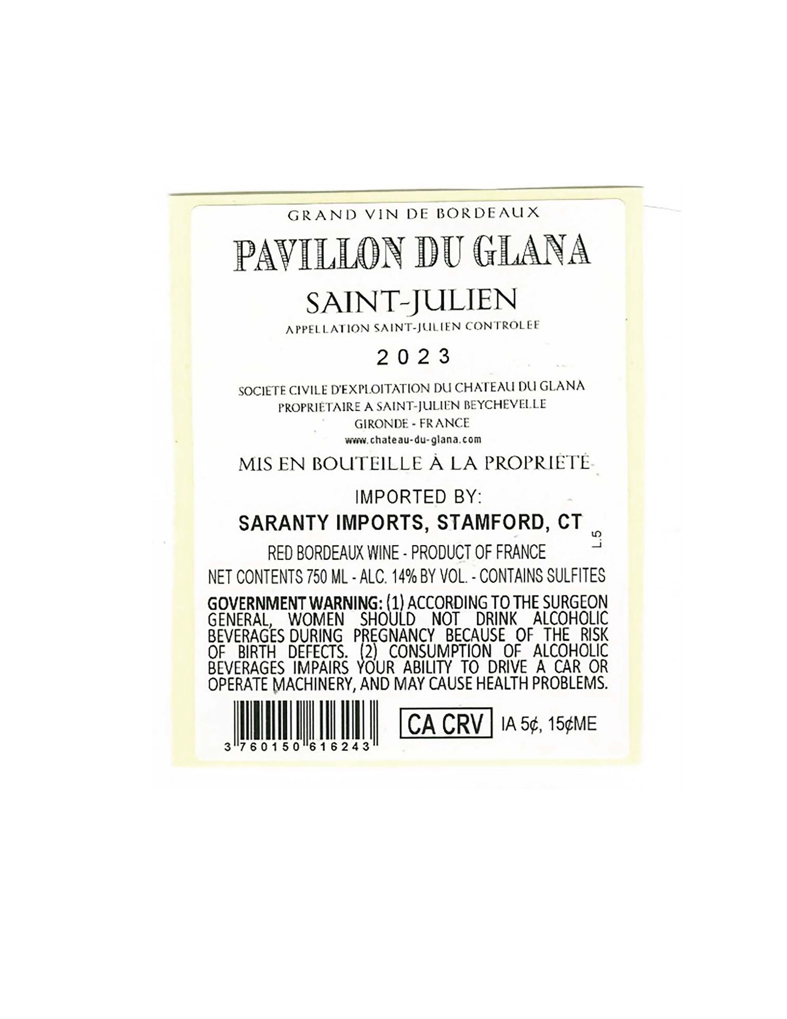 TABC label artwork for Pavillon du Glana Saint- Julien