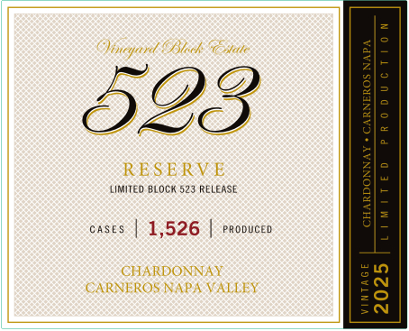 TABC label artwork for Vineyard Block Estate Block 523 Chardonnay Los Carneros