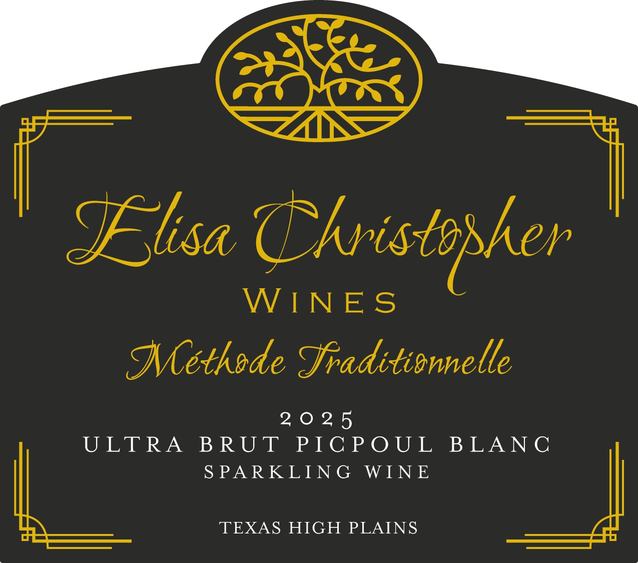 TABC label artwork for Elisa Christopher 2025 Ultra Brut Sparkling Picpoul Blanc