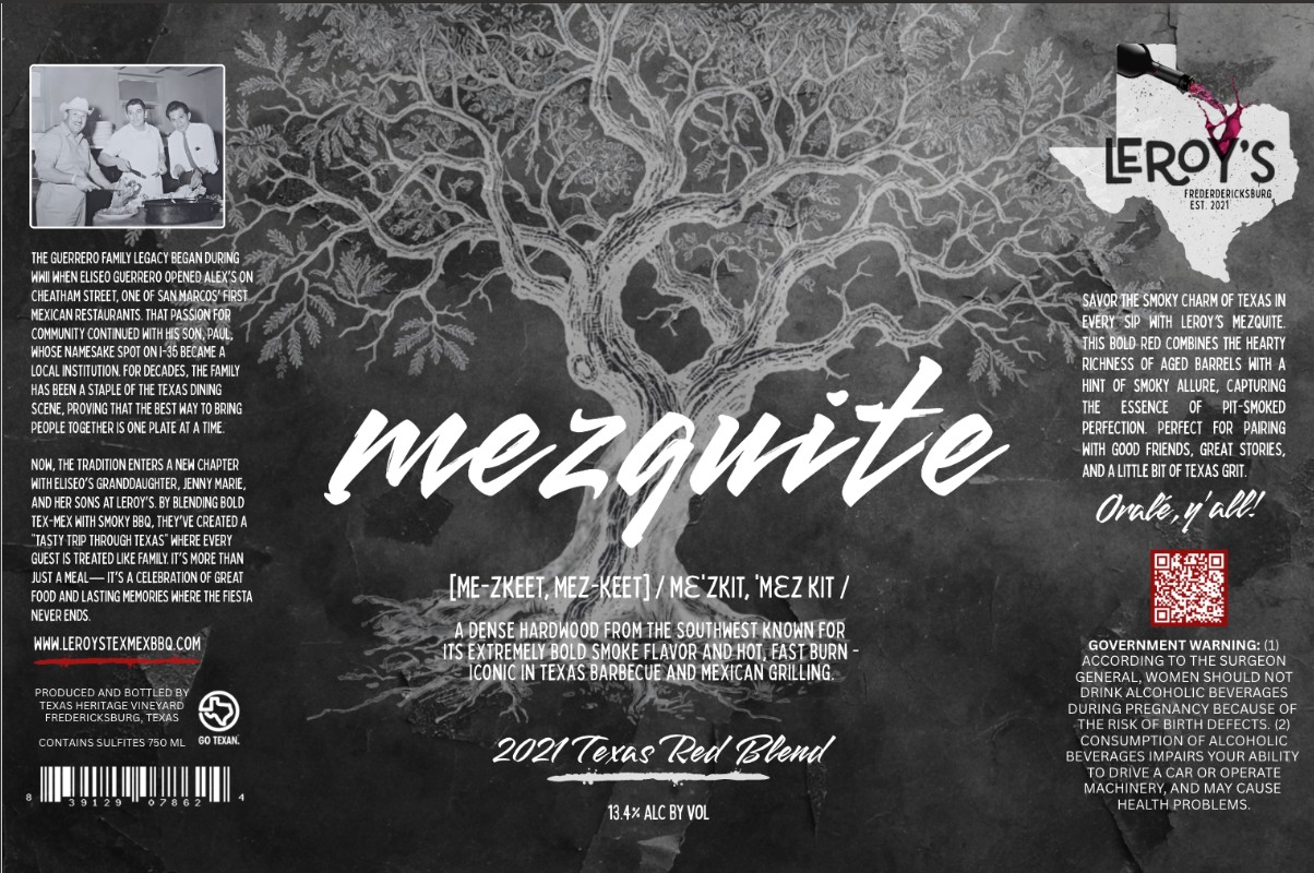 TABC label artwork for LEROYS MEZQUITE RED
