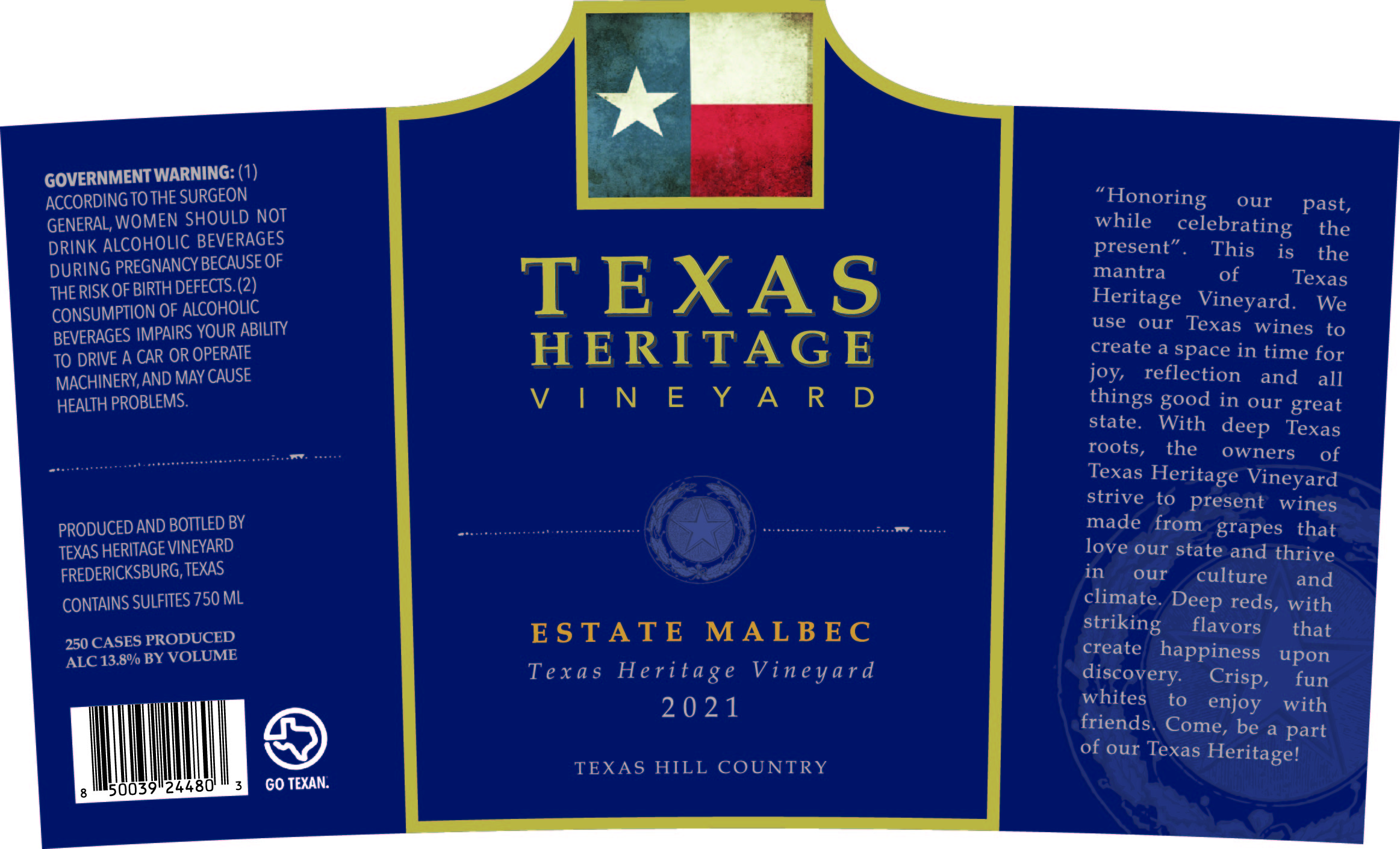 TABC label artwork for TEXAS HERITAGE VINEYARD 2021 ESTATE MALBEC